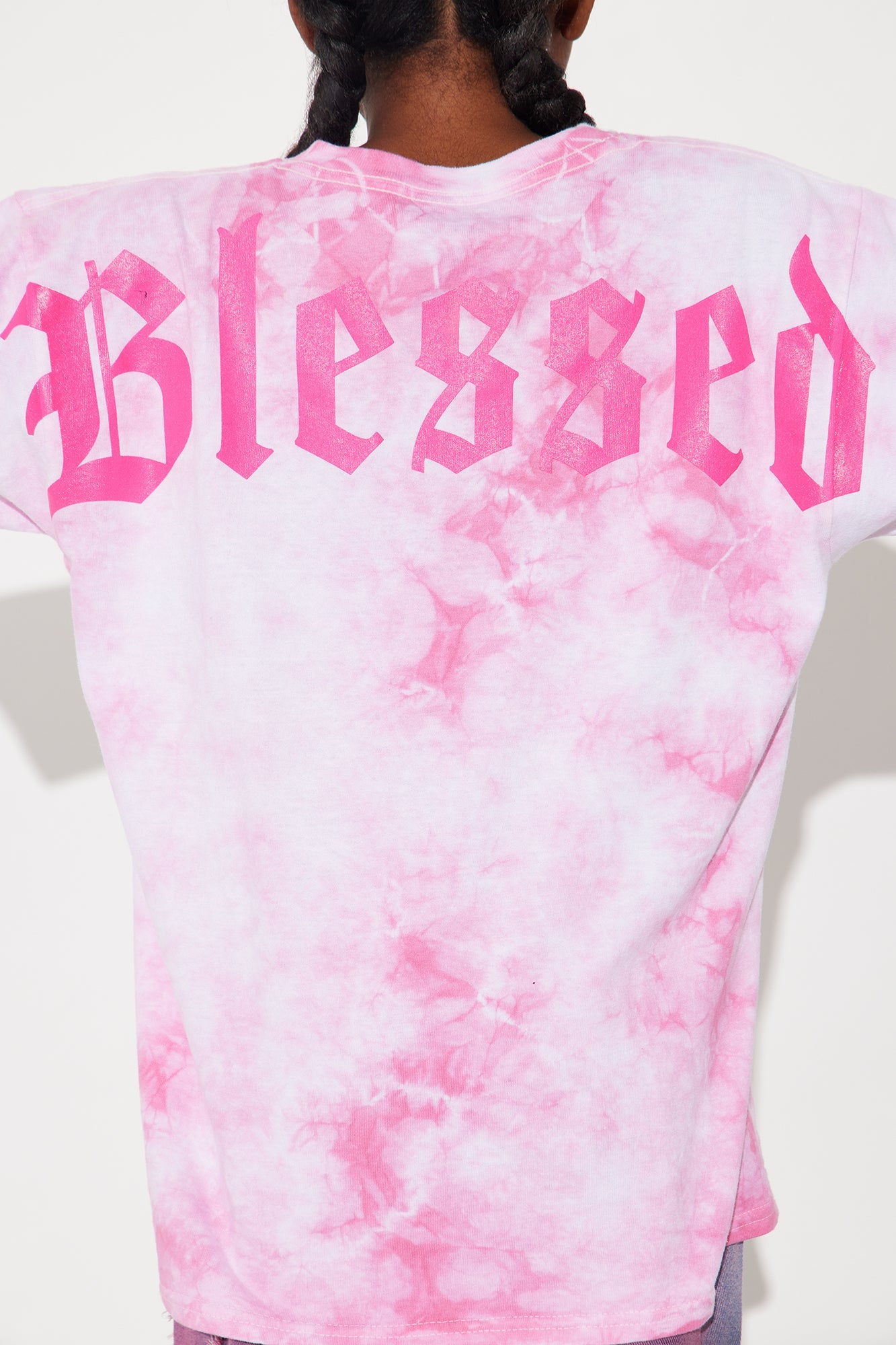 Mini Staying Blessed Front/Back Washed TShirt - Light Pink