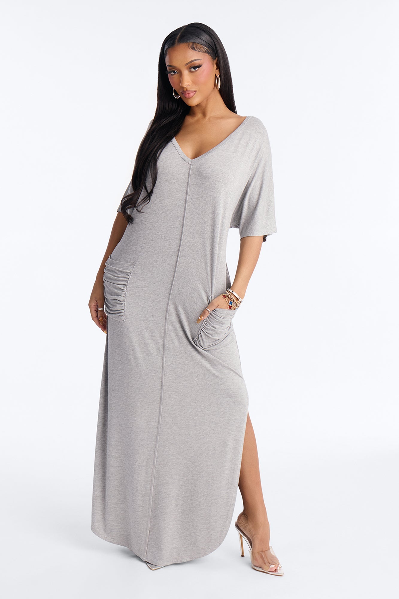 Staying In T-Shirt Maxi Dress - Heather Grey