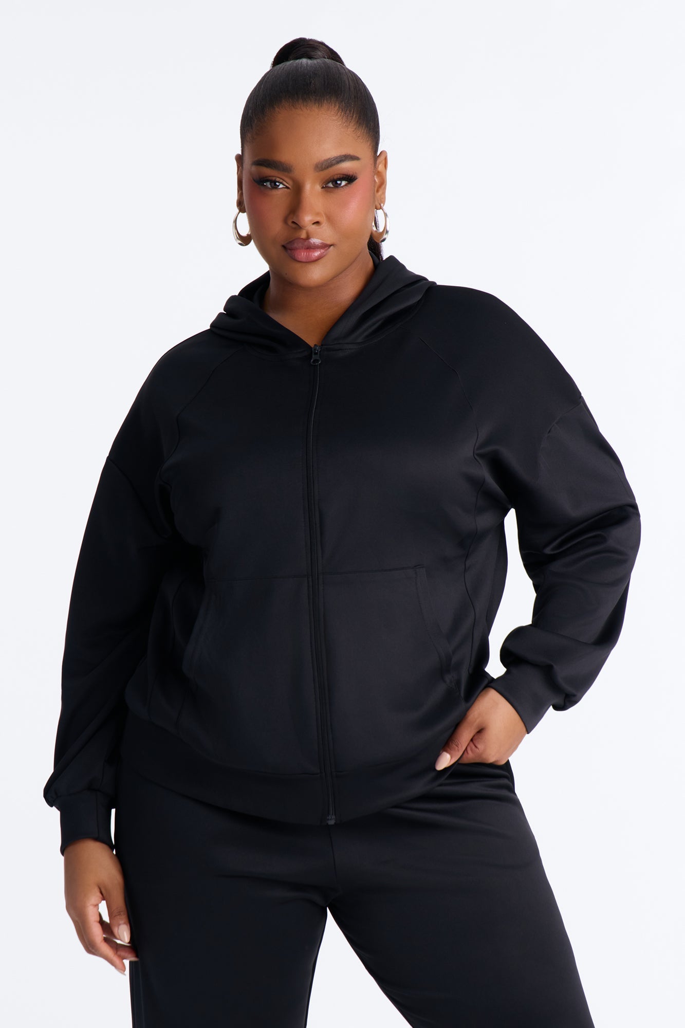 Sophia Scuba Zip Up Jogger Set - Black