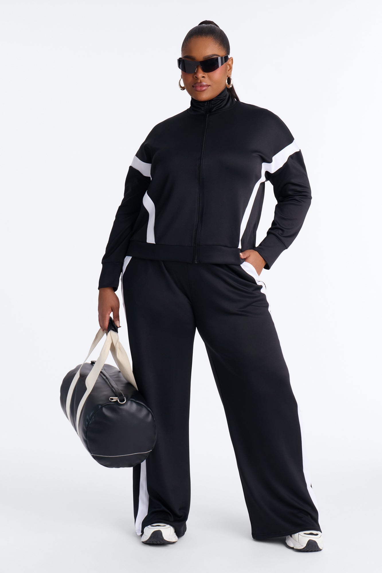 Stacy Scuba Zip Up Pant Set - Black