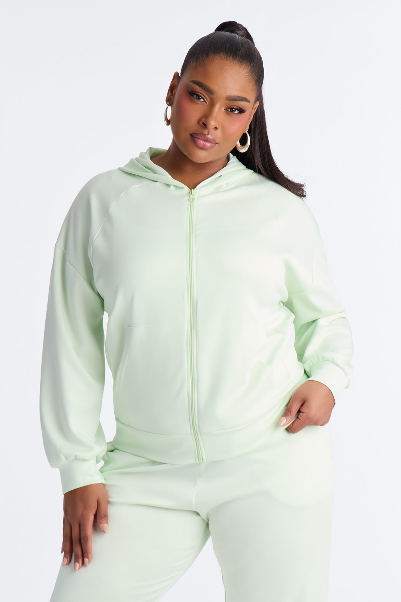 Sophia Scuba Zip Up Jogger Set - Green