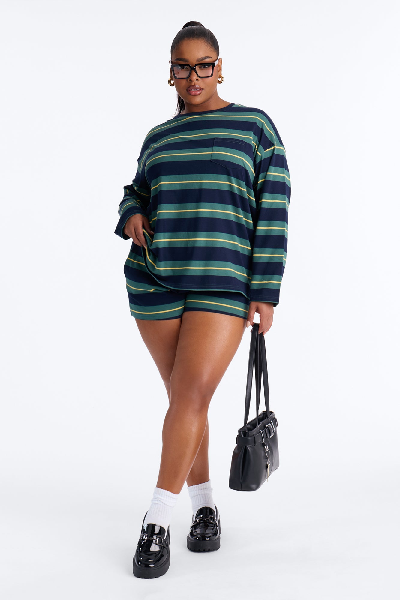 Out Of Line Stripe Short Set - Navy/combo