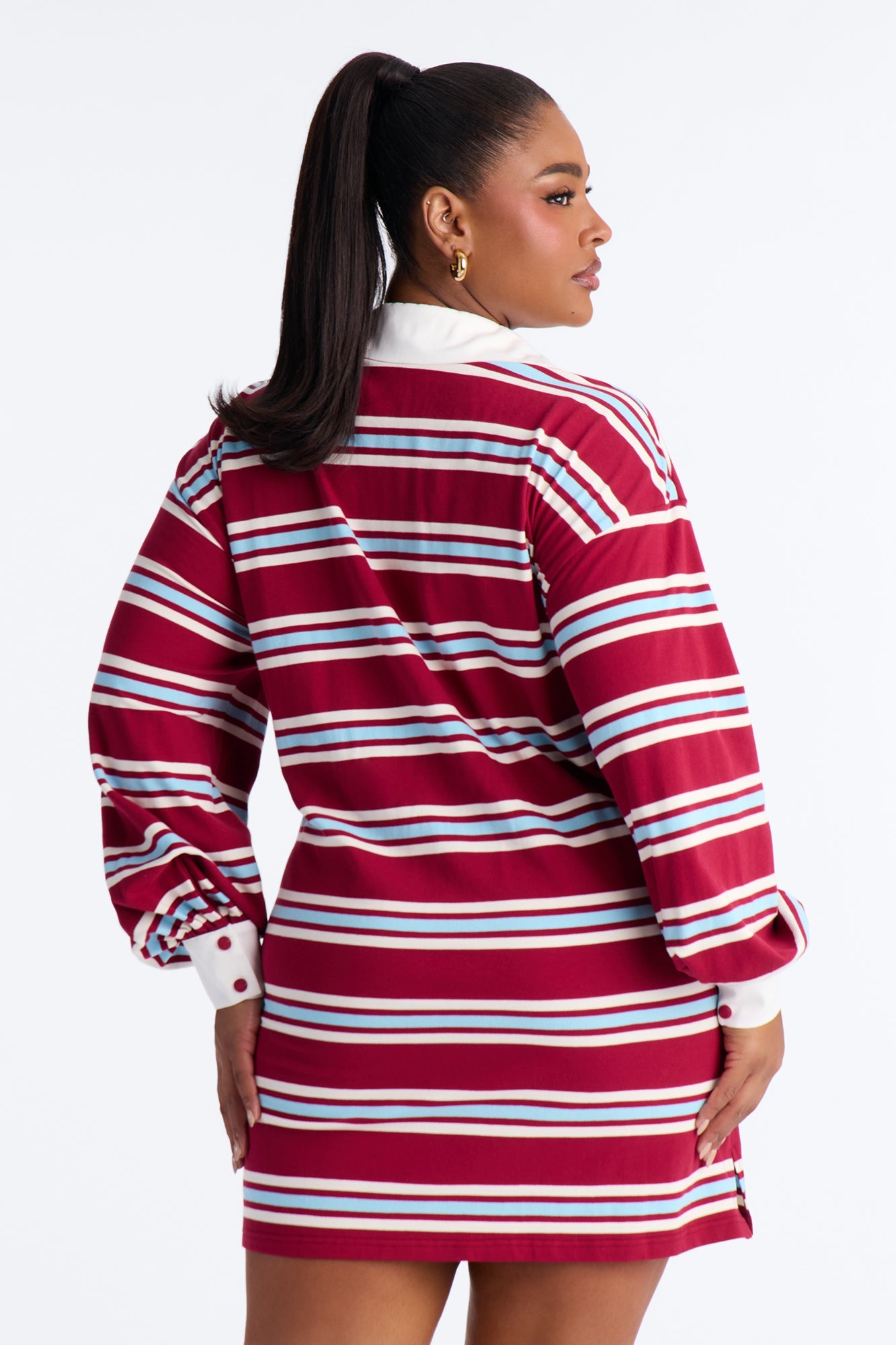 Regina Long Sleeve Striped Mini Dress - Burgundy/combo