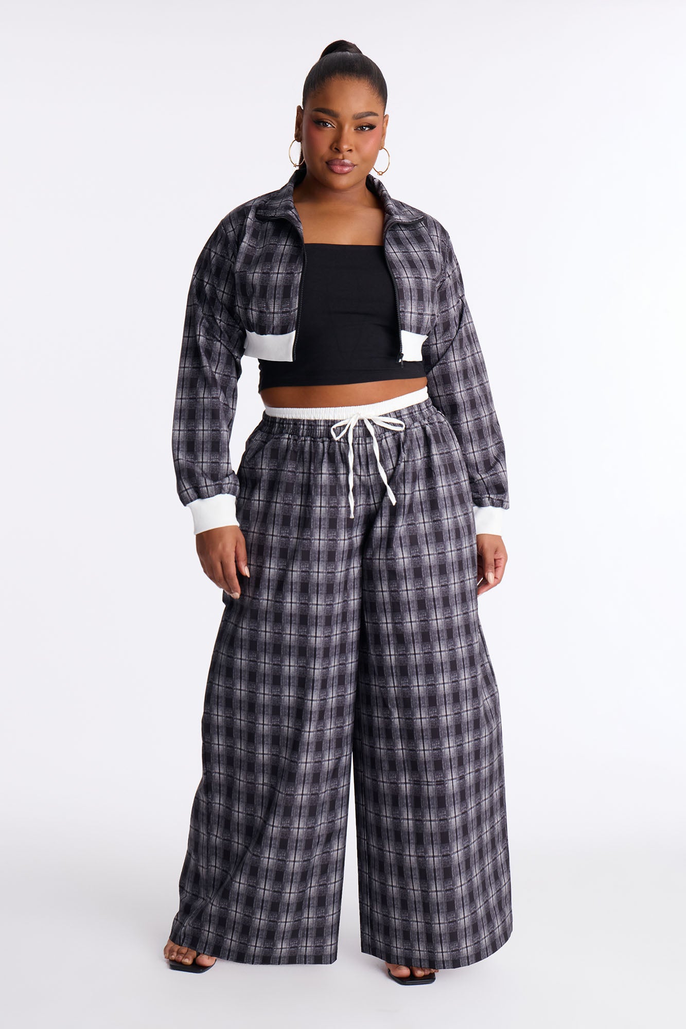 Tate Plaid Boxer Pant Set - Black