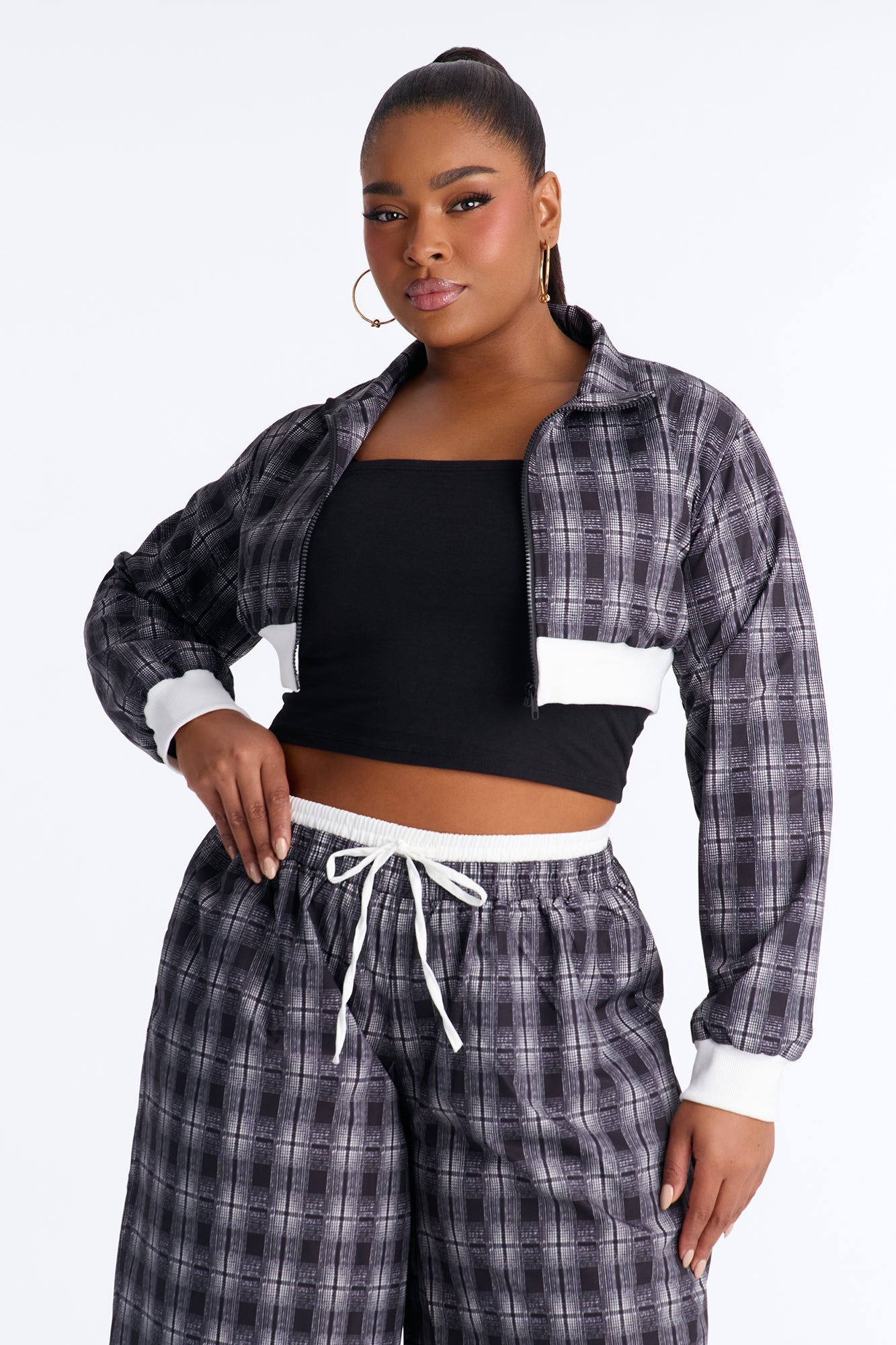 Tate Plaid Boxer Pant Set - Black
