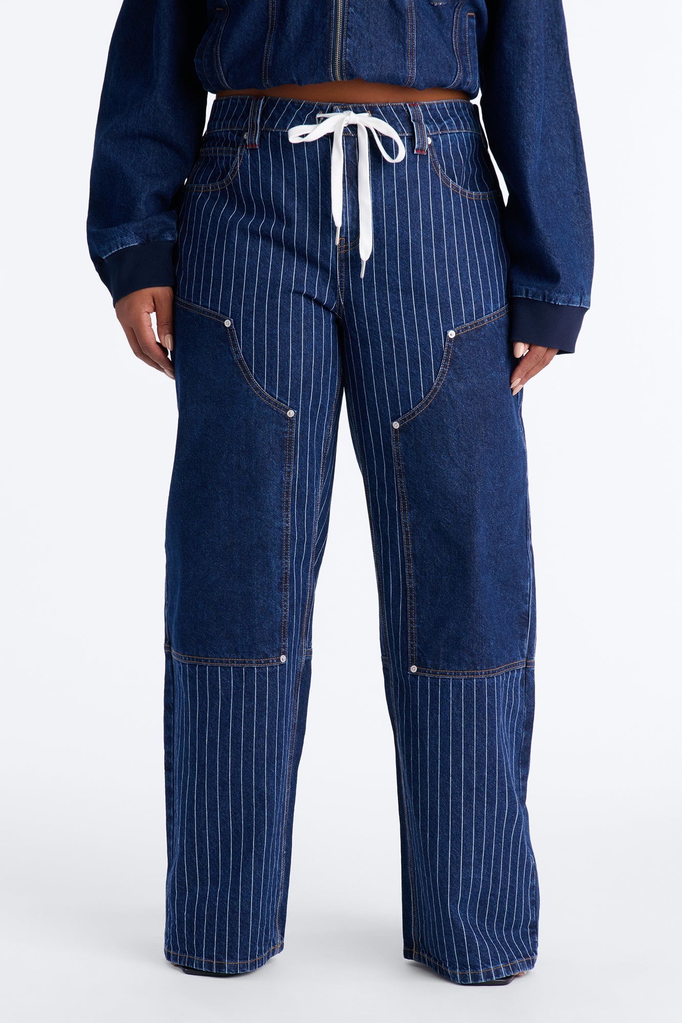 Legendary Striped Tie Waist Jeans - Dark Wash