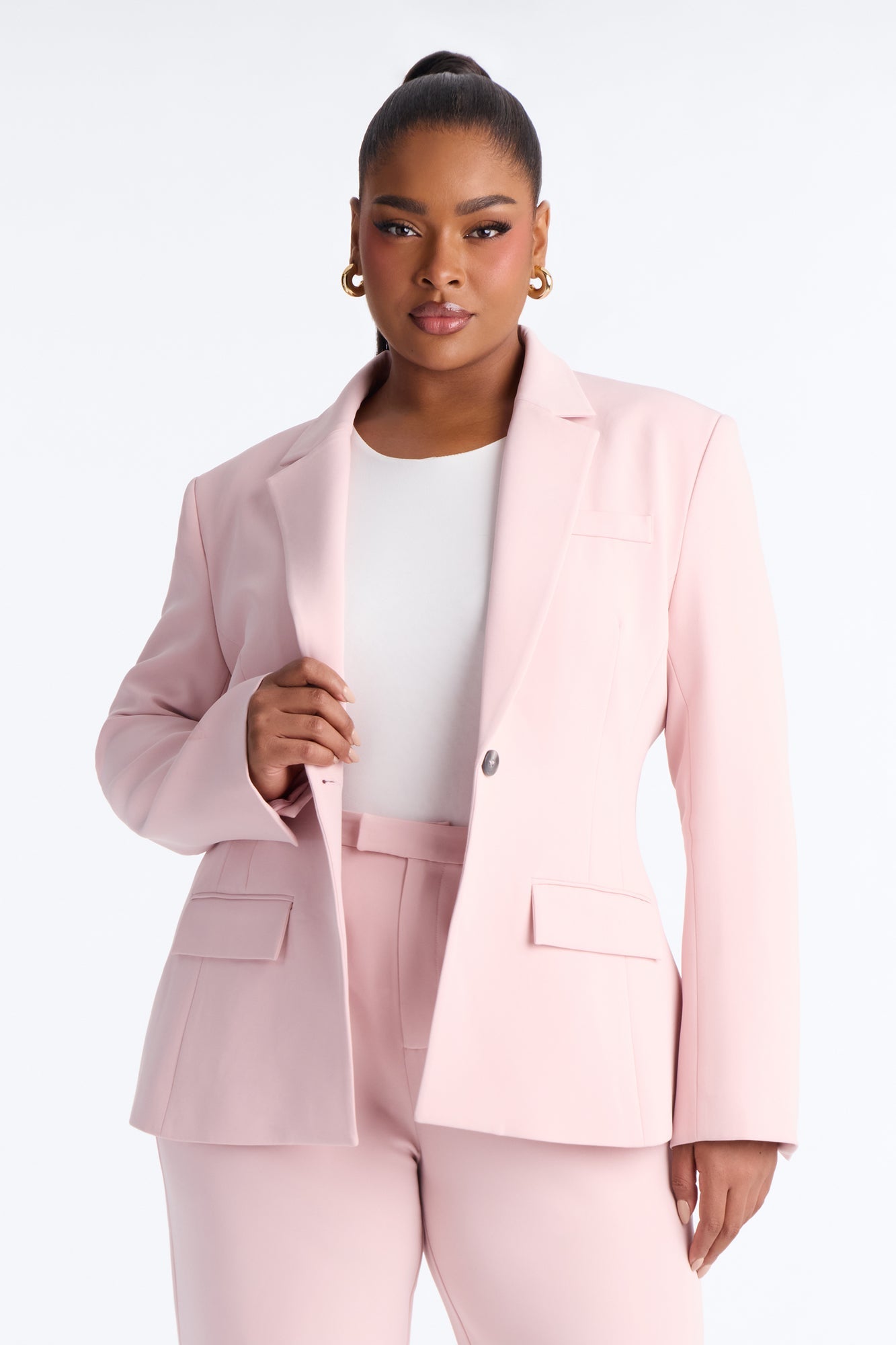 Camille Cinched Waist Blazer Pant Set - Pink