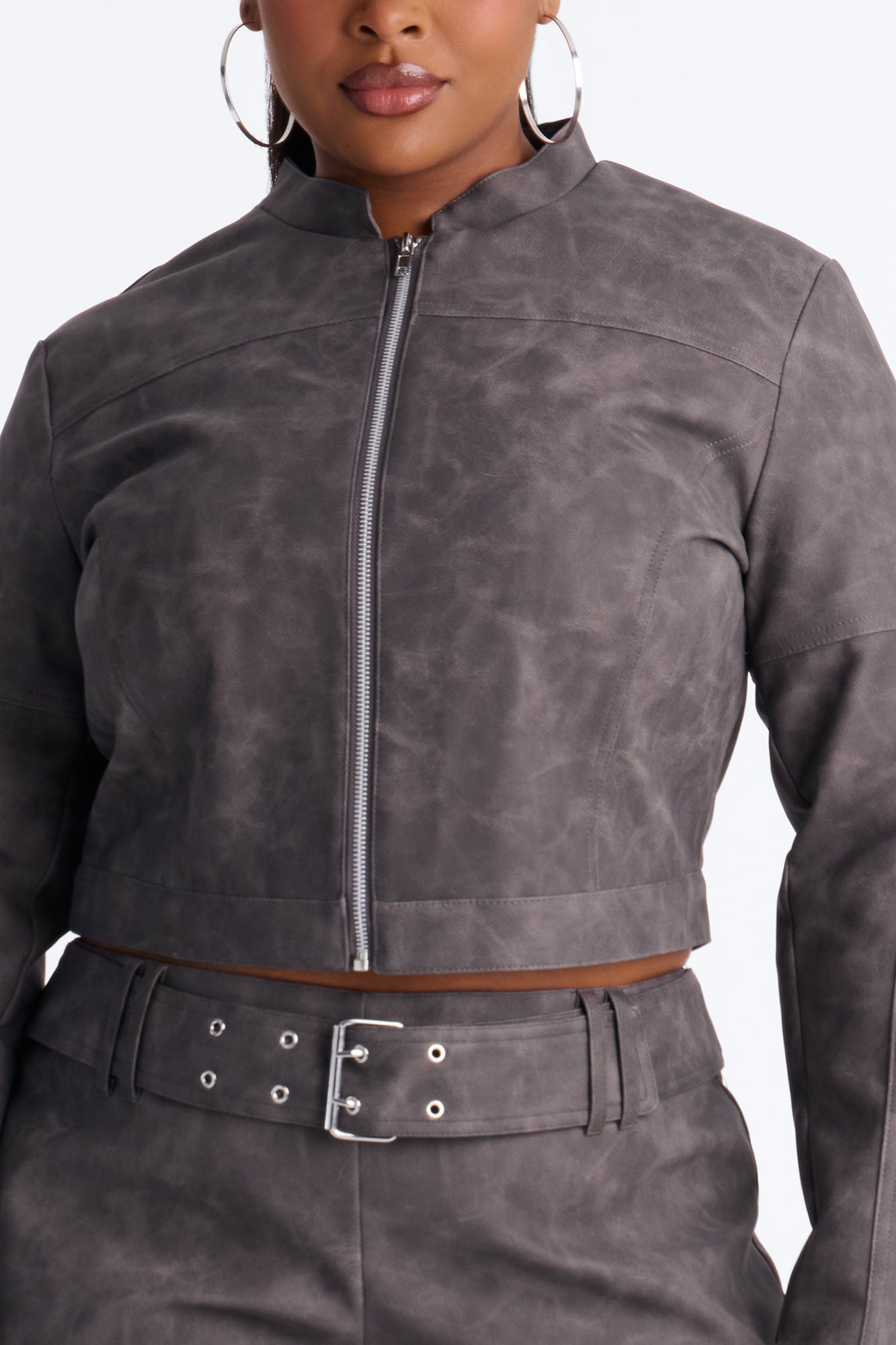 Simone Washed Faux Leather Jacket - Black
