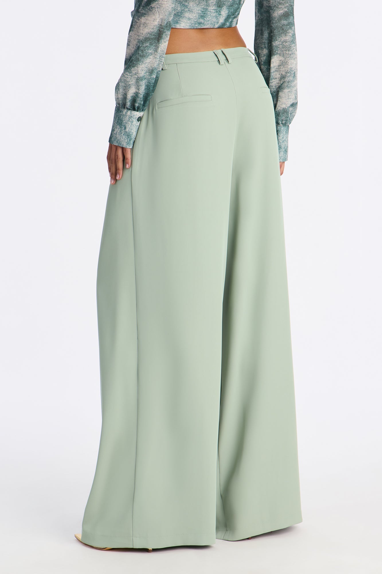 Reese Low Rise Drape Wide Leg Trouser Pant 33″ - Sage