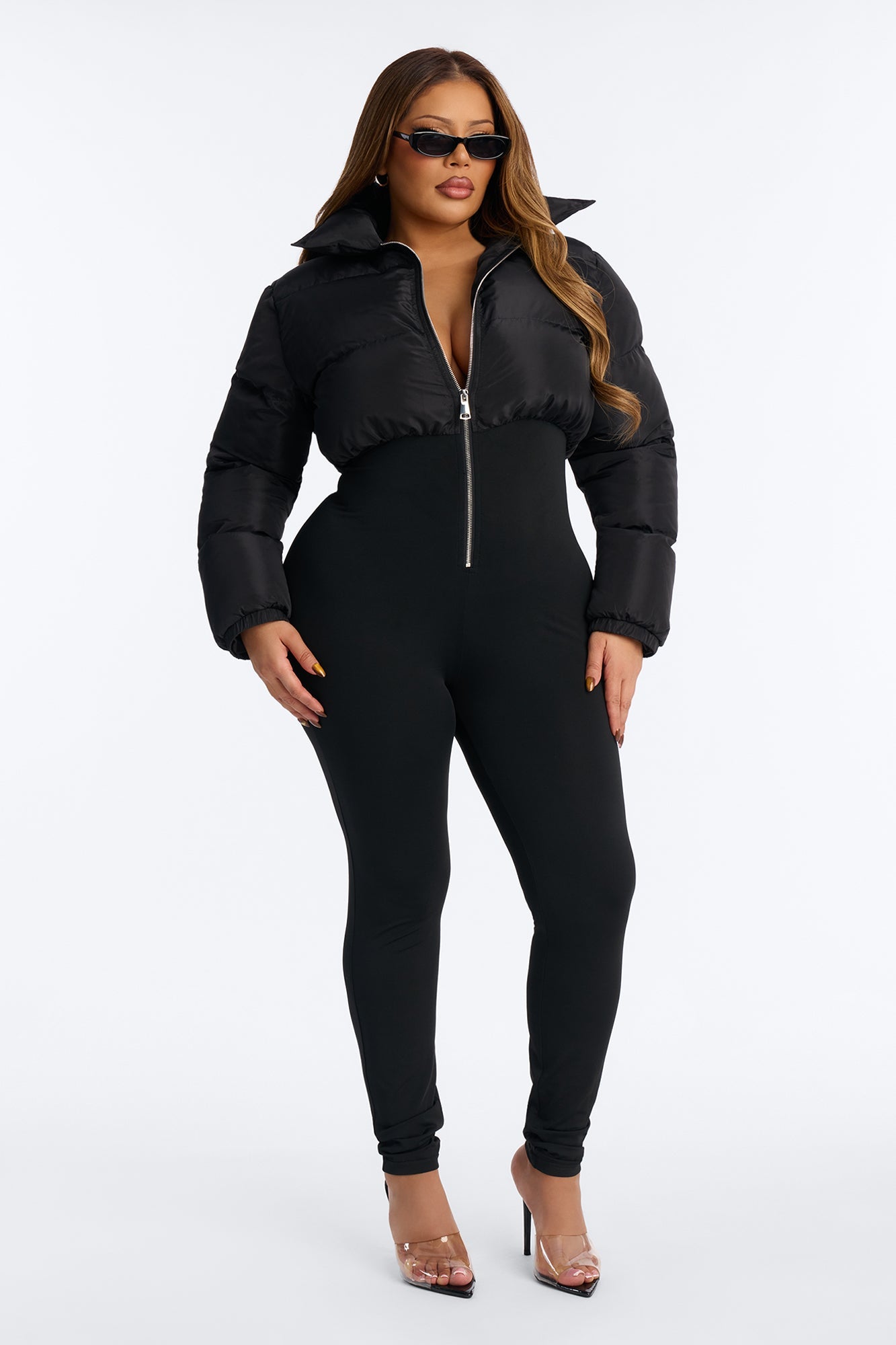 Up Your Alley Puffer Skinny Leg Jumpsuit - Black