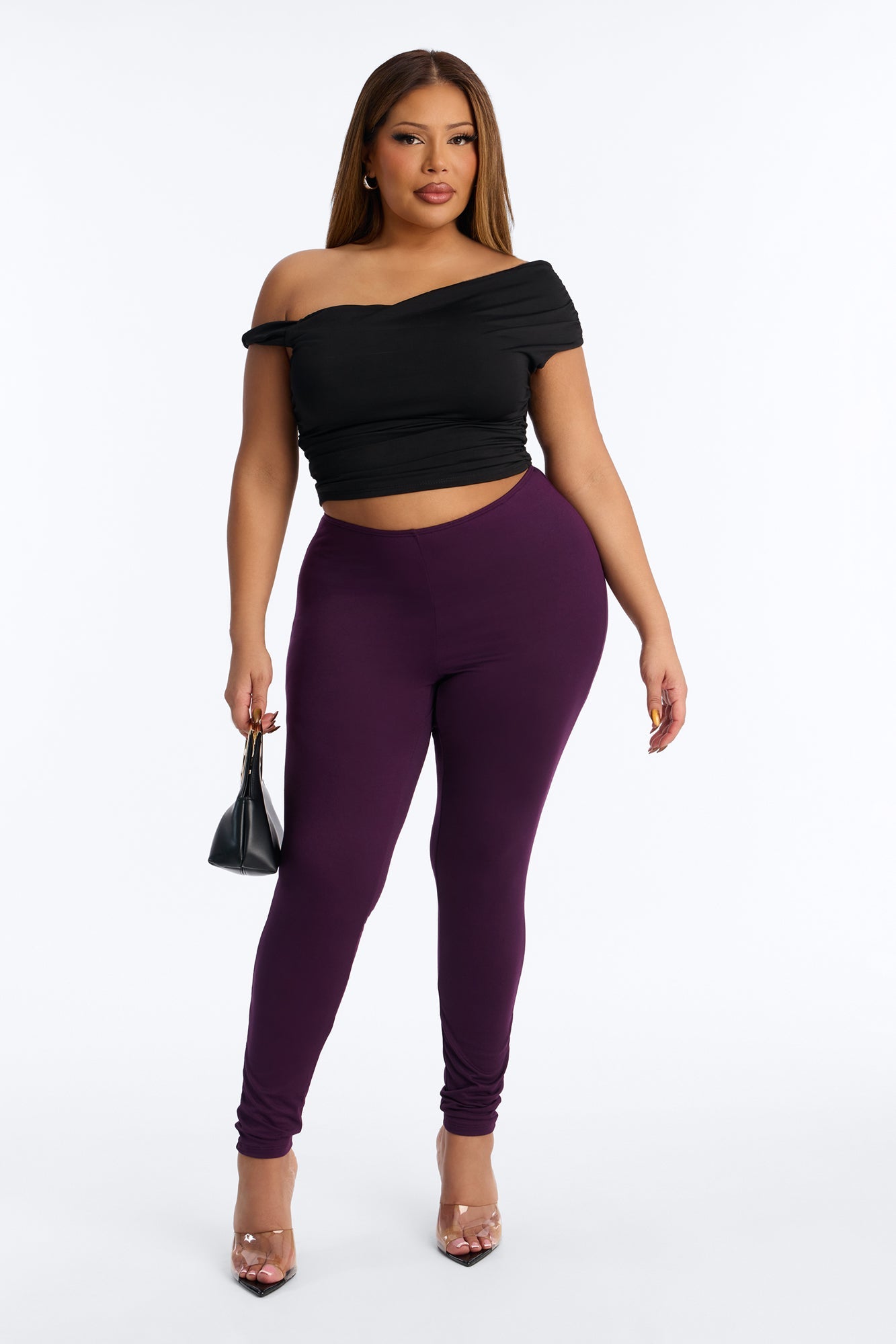 Feeling Cheeky Mid Rise Ruched Butt Legging - Plum