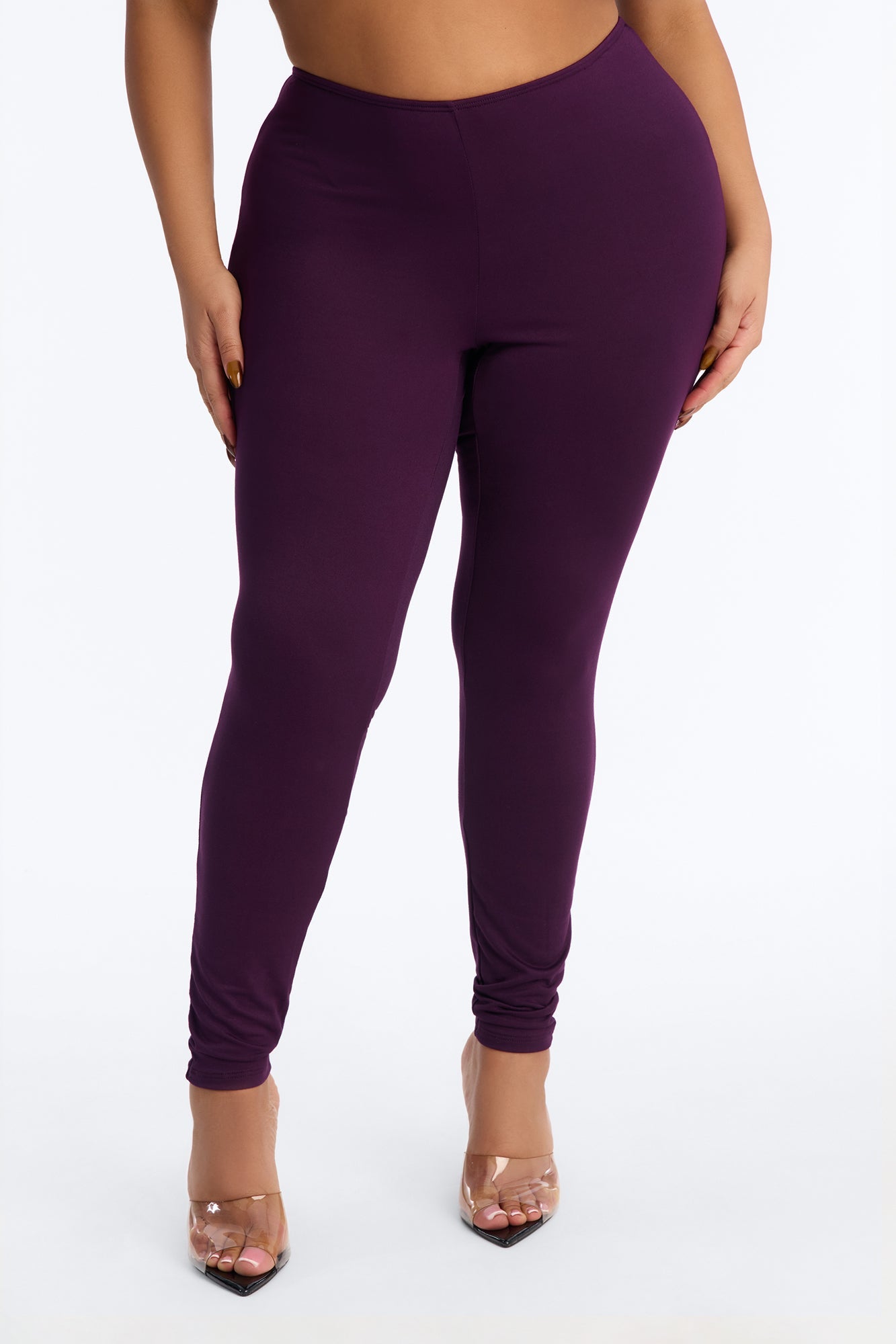 Feeling Cheeky Mid Rise Ruched Butt Legging - Plum