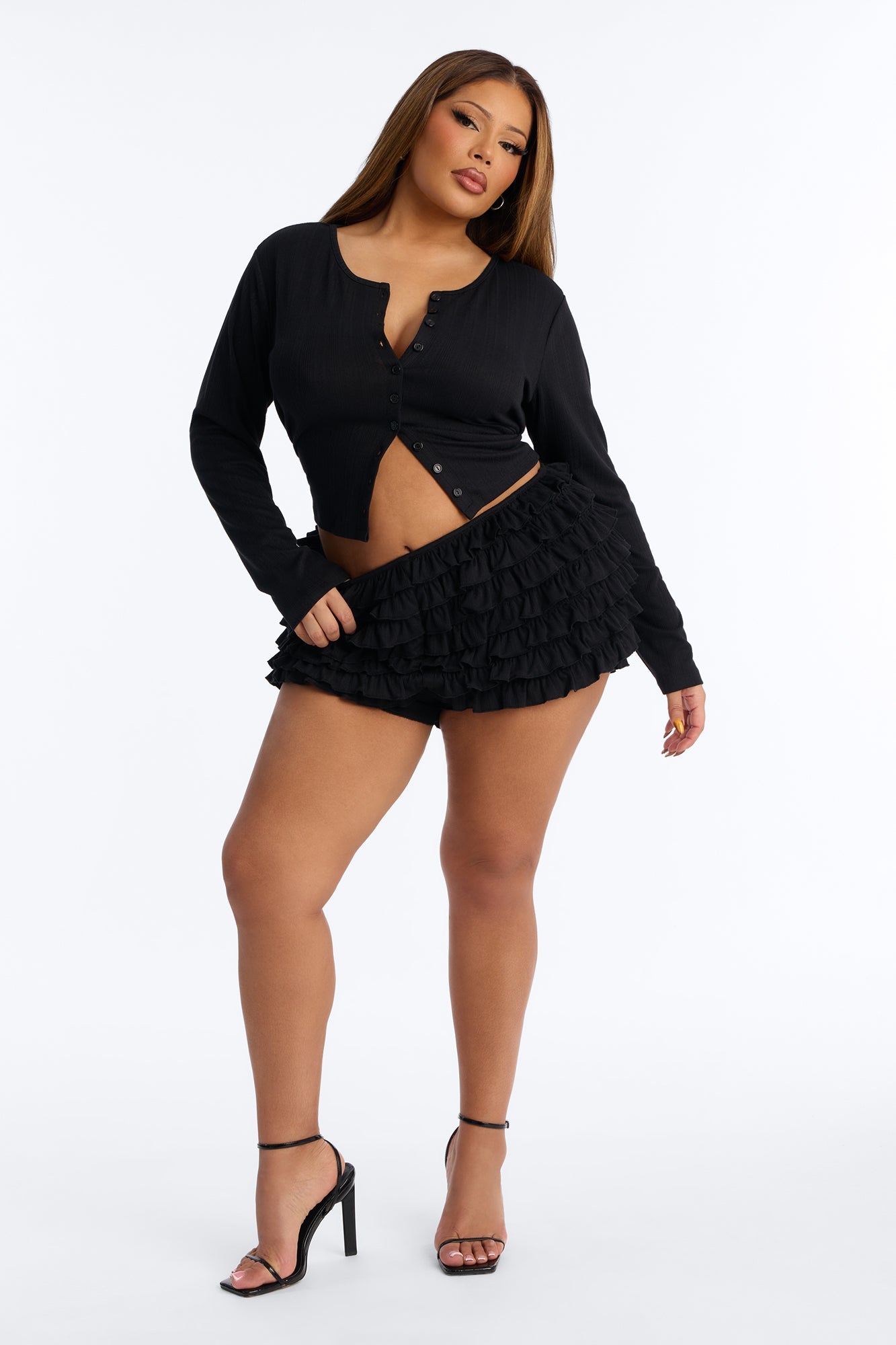 Oh So Cutesy Ruffle Short Set - Black