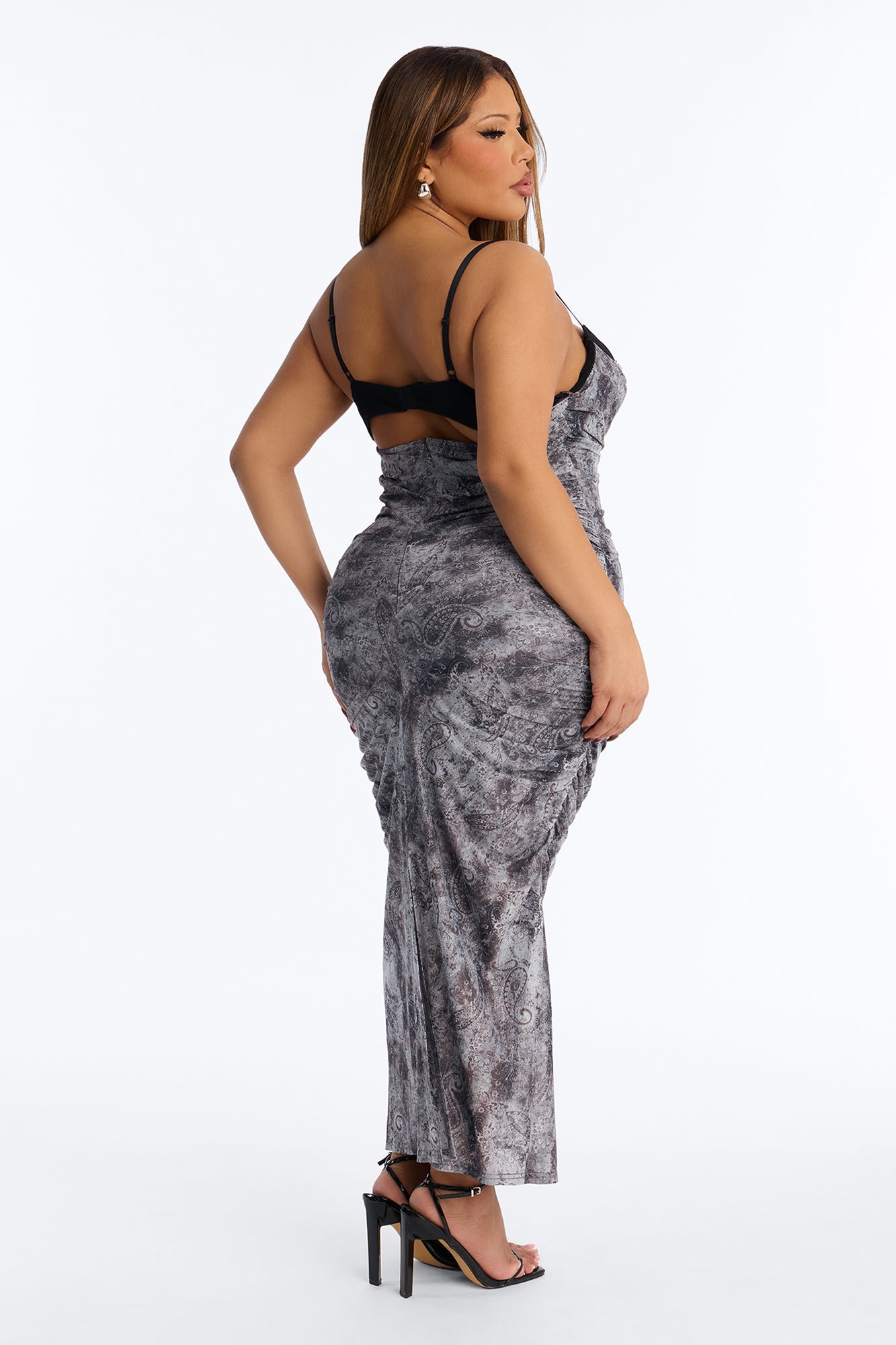 Waverly Paisley Mesh Midi Dress - Grey/combo
