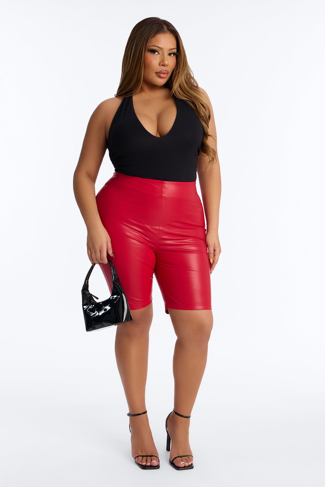 On The Daily Faux Leather Biker Short - Red