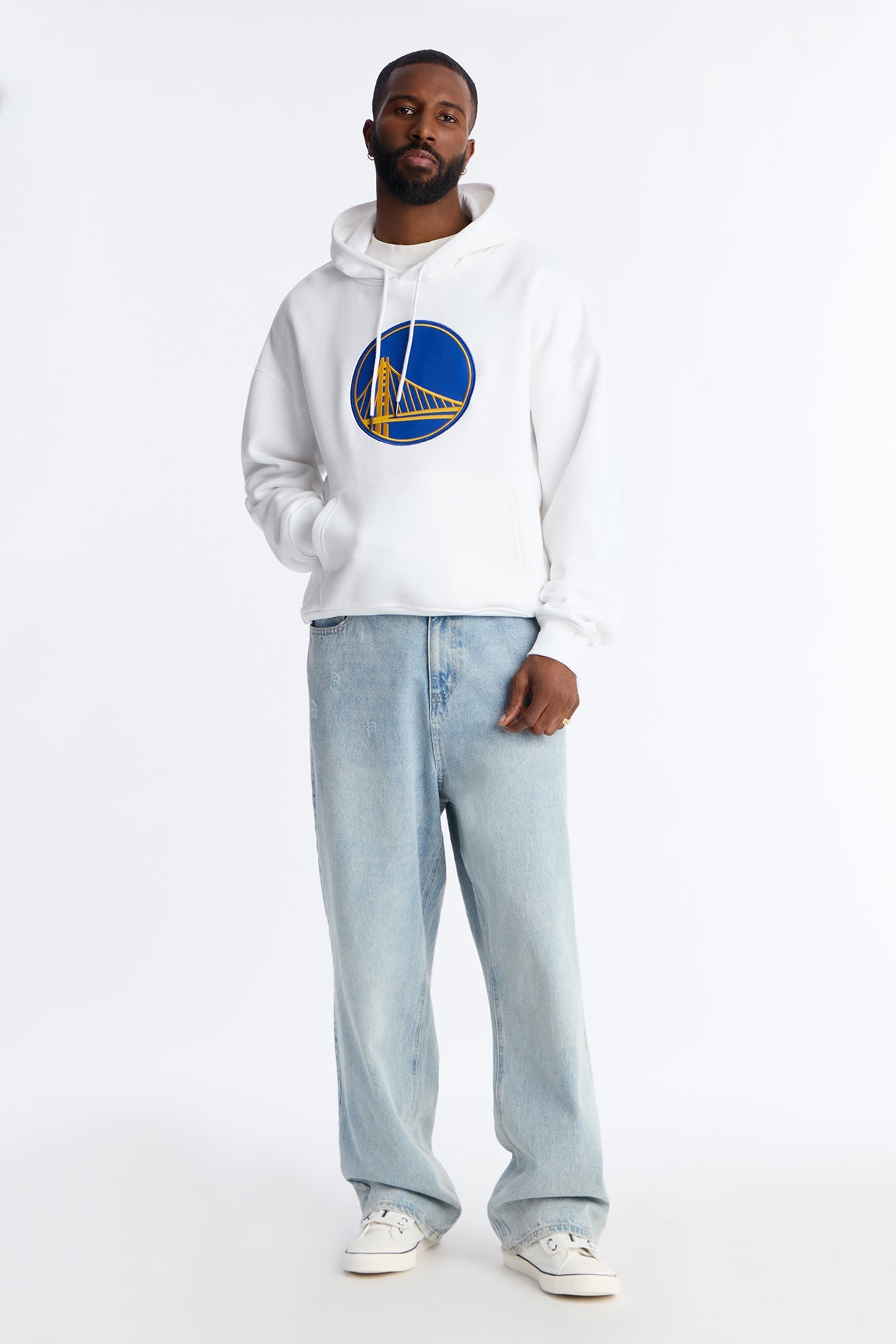 Warriors Old English Embroidery Hoodie - White
