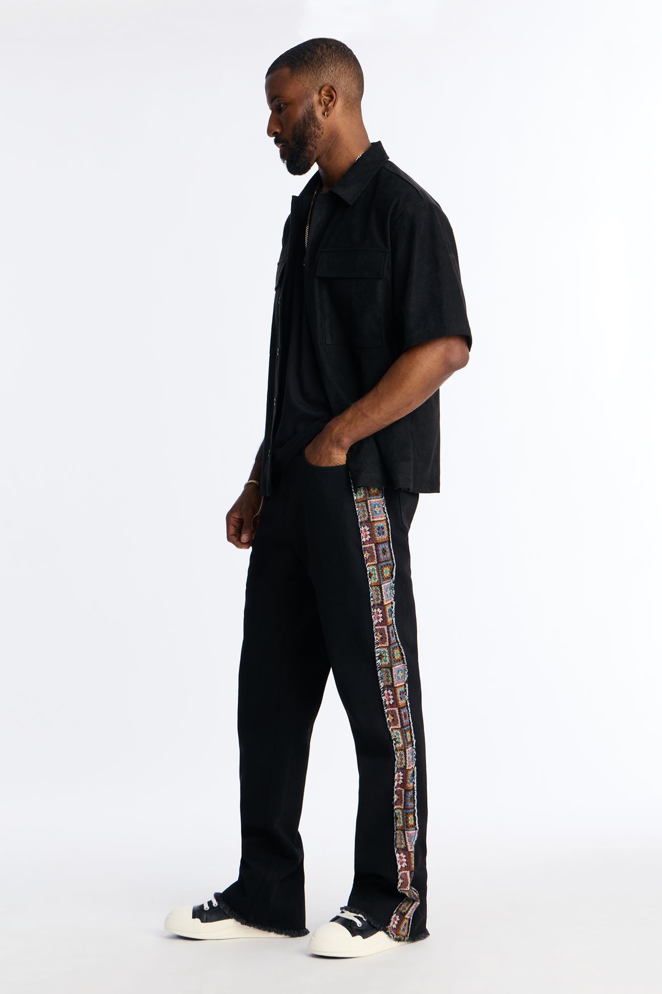 Stacked Slim Flare Split Tapestry Jeans - Black
