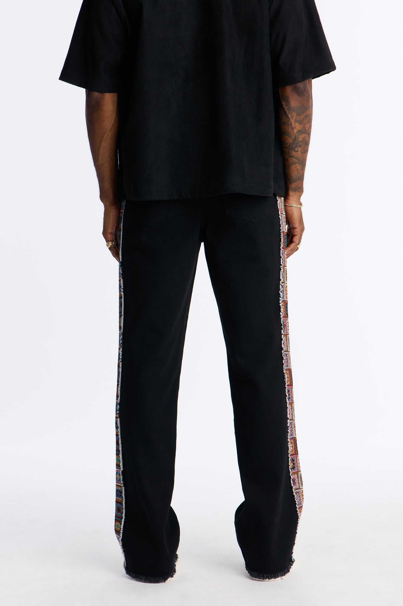 Stacked Slim Flare Split Tapestry Jeans - Black