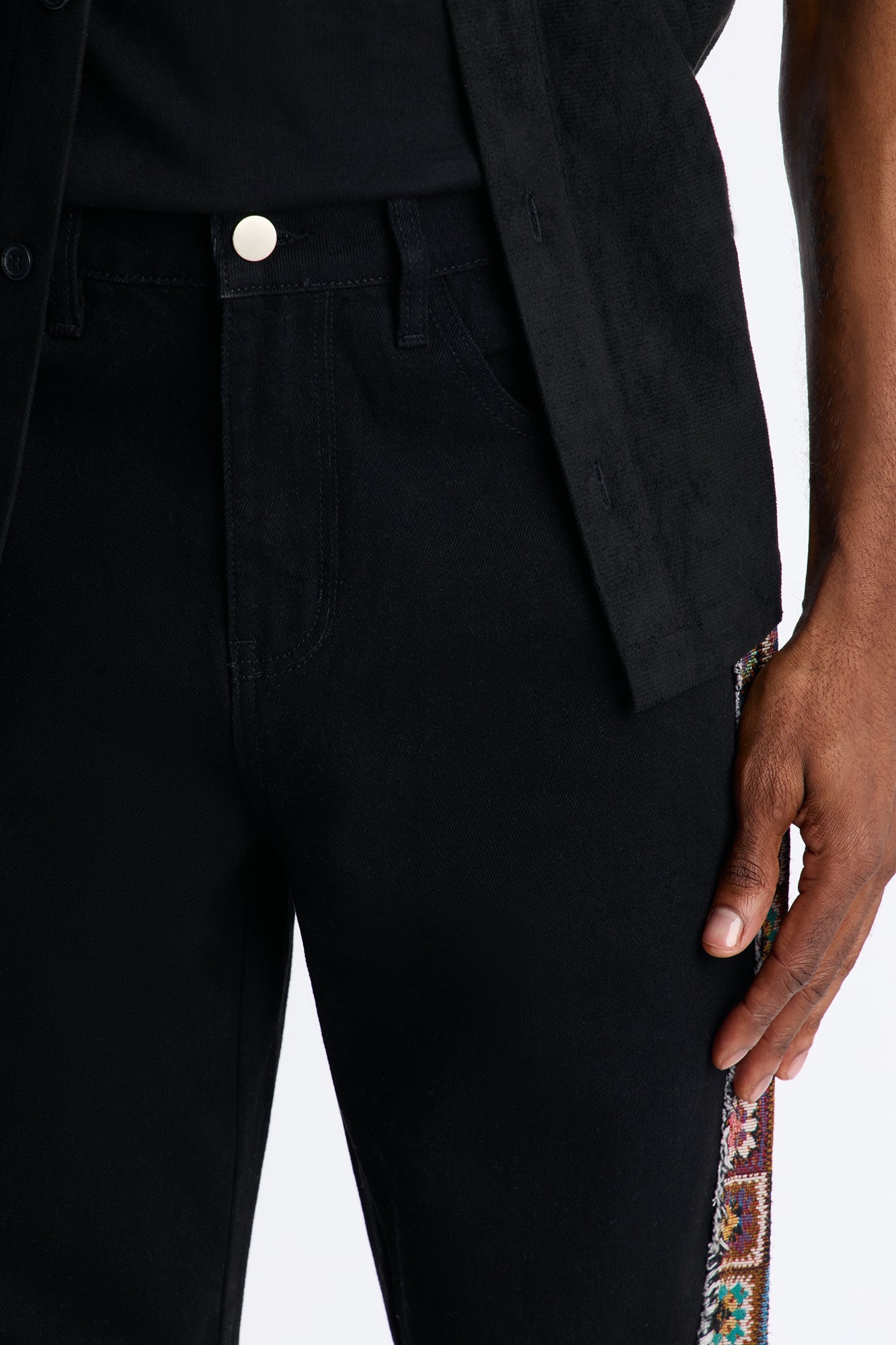 Stacked Slim Flare Split Tapestry Jeans - Black