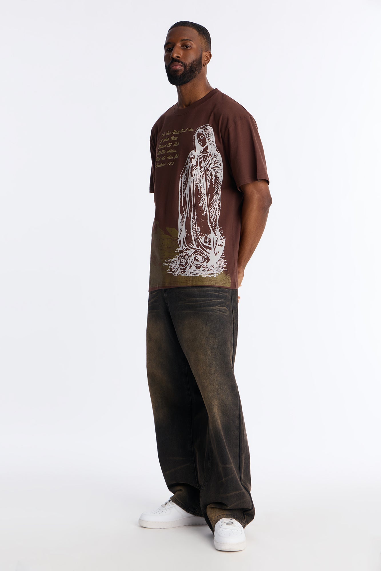 Always Believe Embroidered Short Sleeve Fleece Tee - Brown