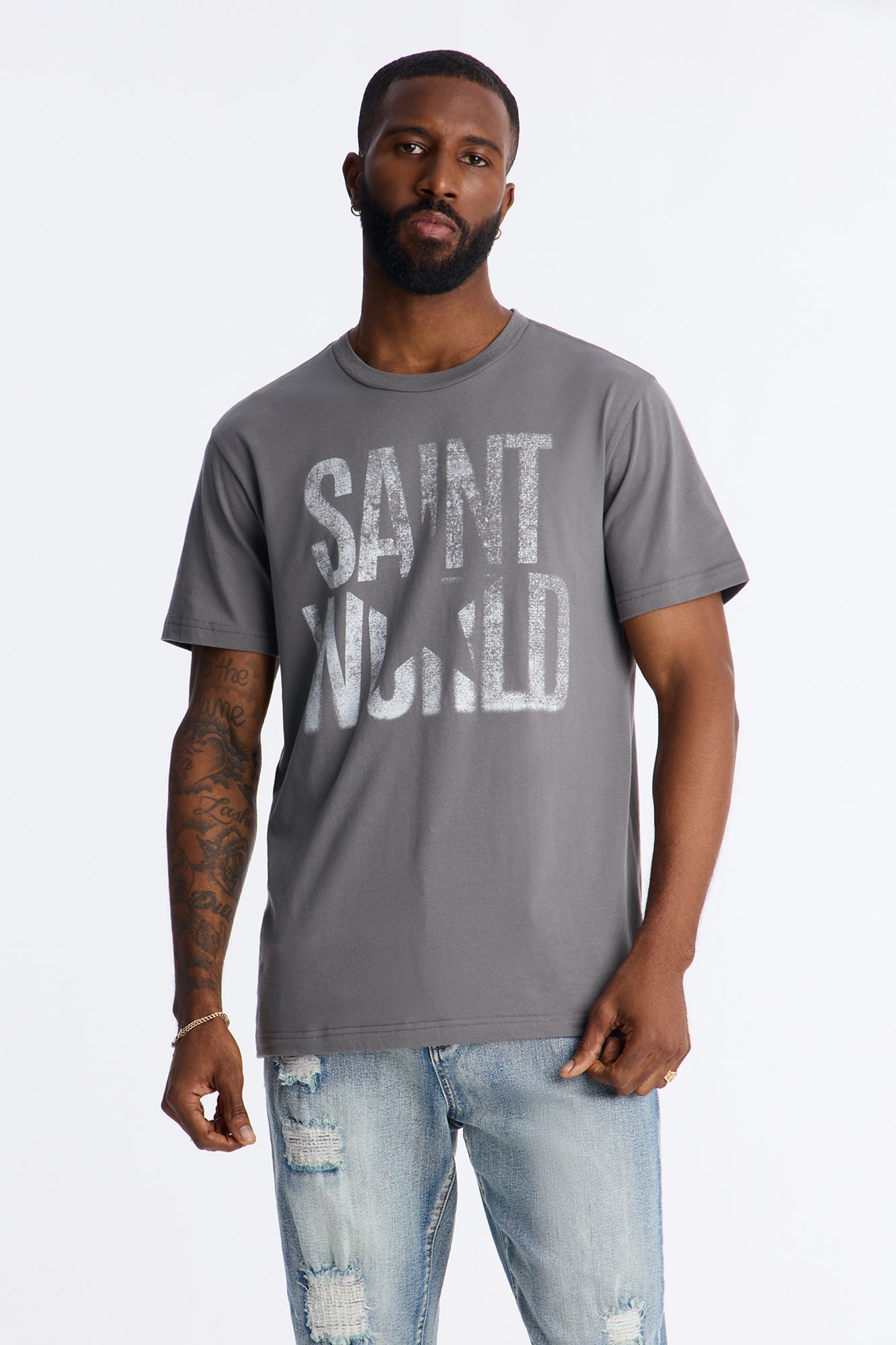 Saint World Star Boxy Graphic Short Sleeve Tee - Charcoal