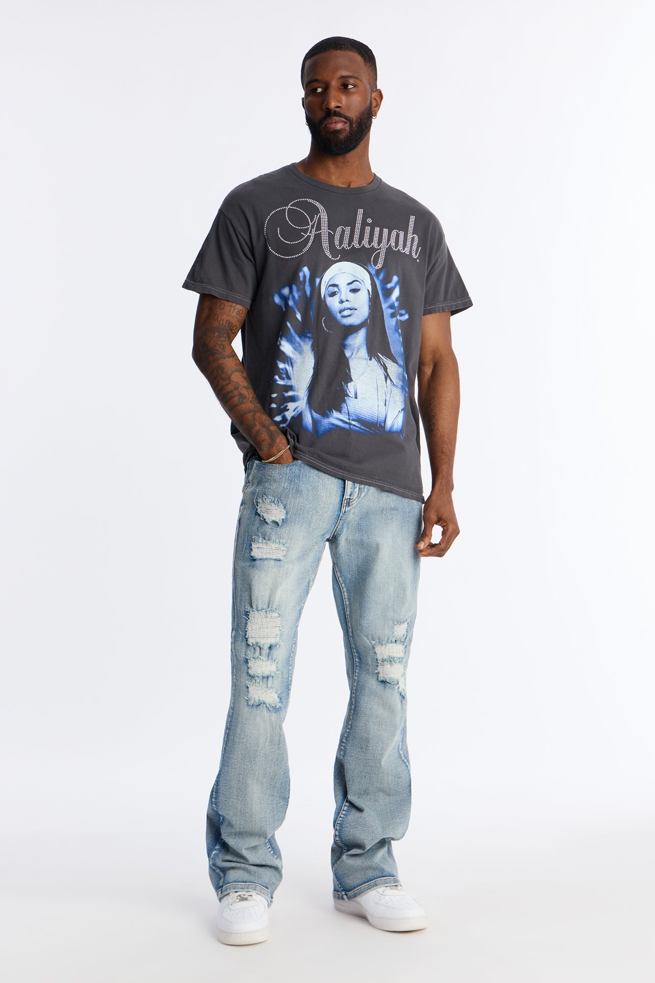 Embellished Aaliyah One In A Million Short Sleeve Tee - Black