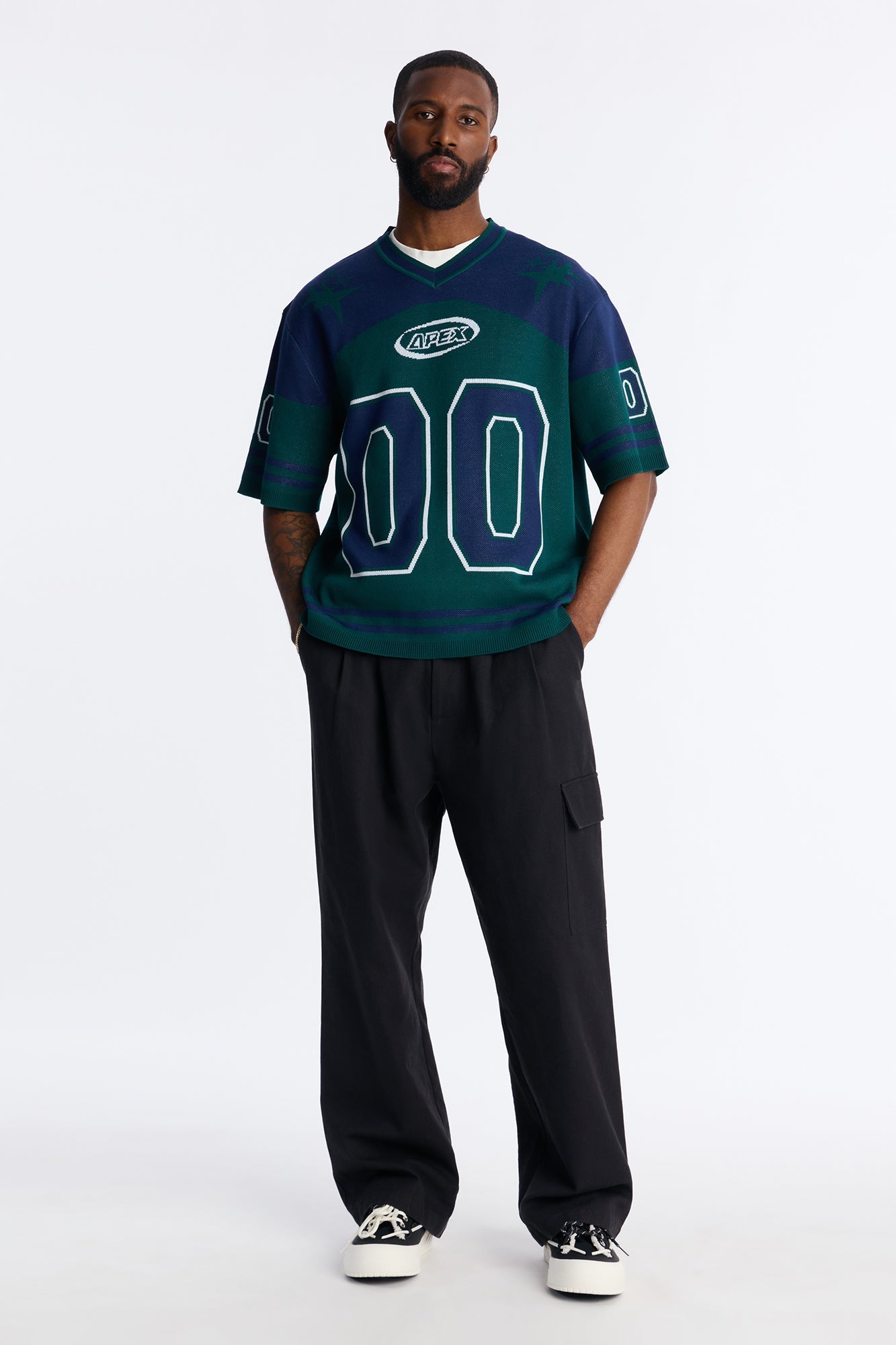 Short Sleeve Graphic Jersey Sweater - Navy/combo