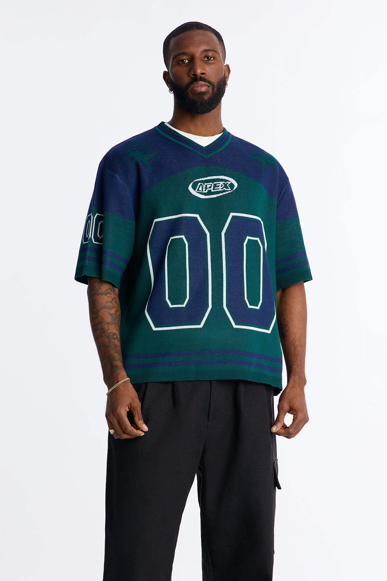 Short Sleeve Graphic Jersey Sweater - Navy/combo
