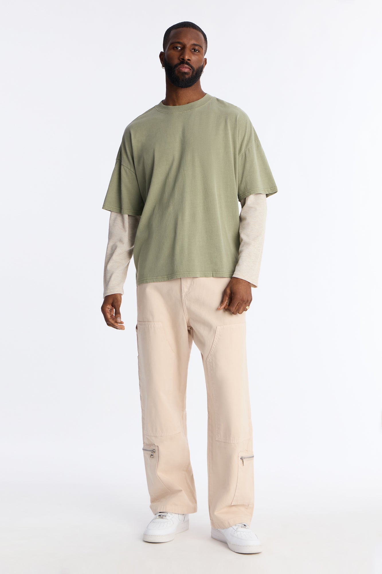 Washed Double Layer Tee - Olive