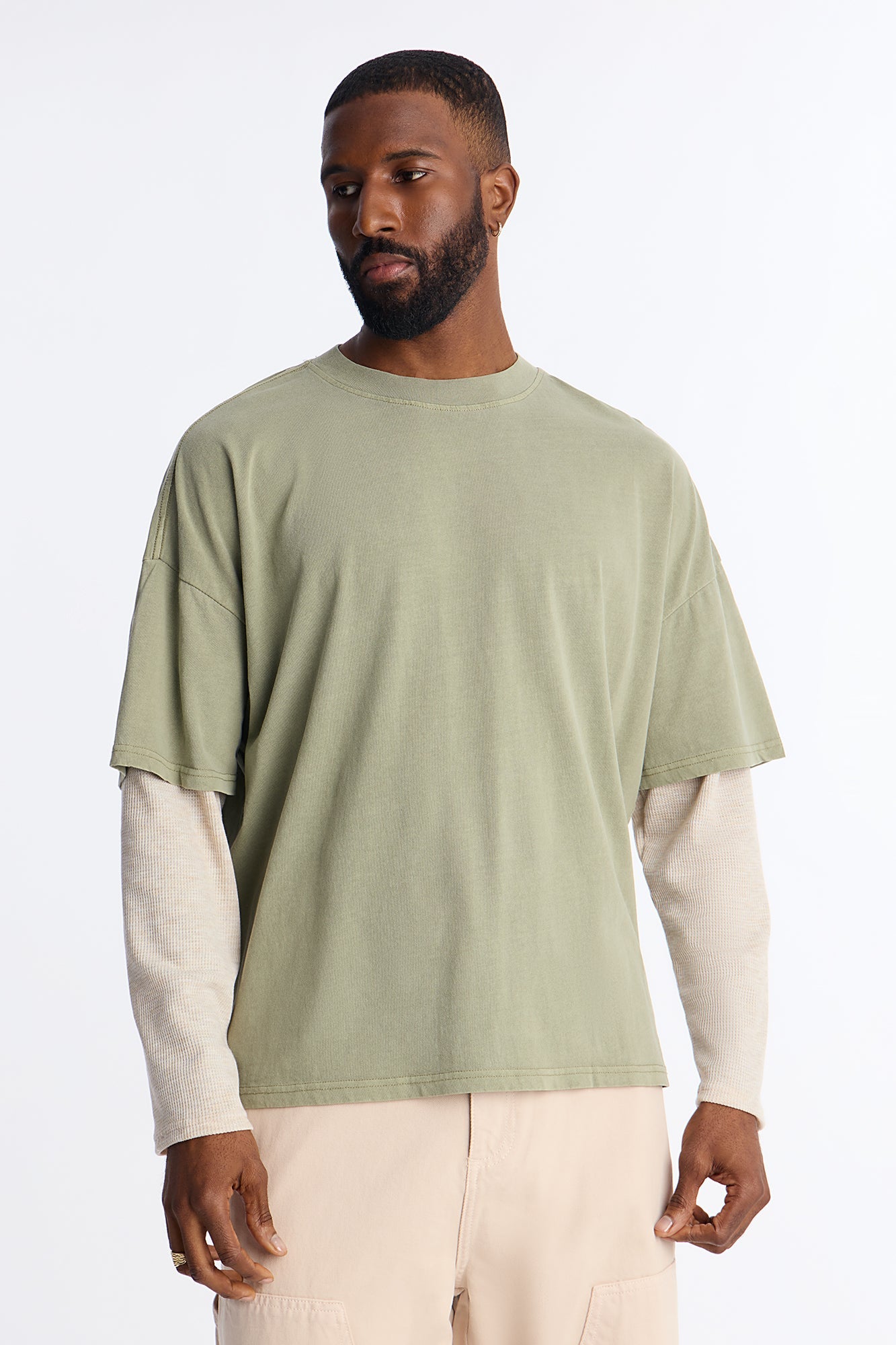 Washed Double Layer Tee - Olive