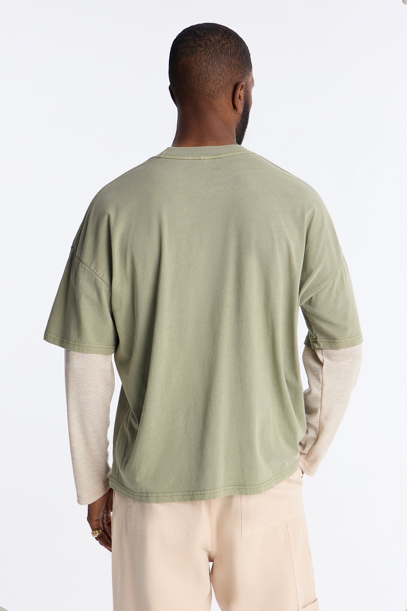 Washed Double Layer Tee - Olive