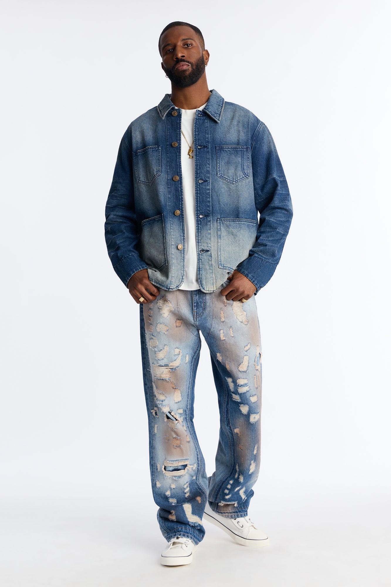Stacked Slim Flare Razed Jean - Vintage Blue Wash