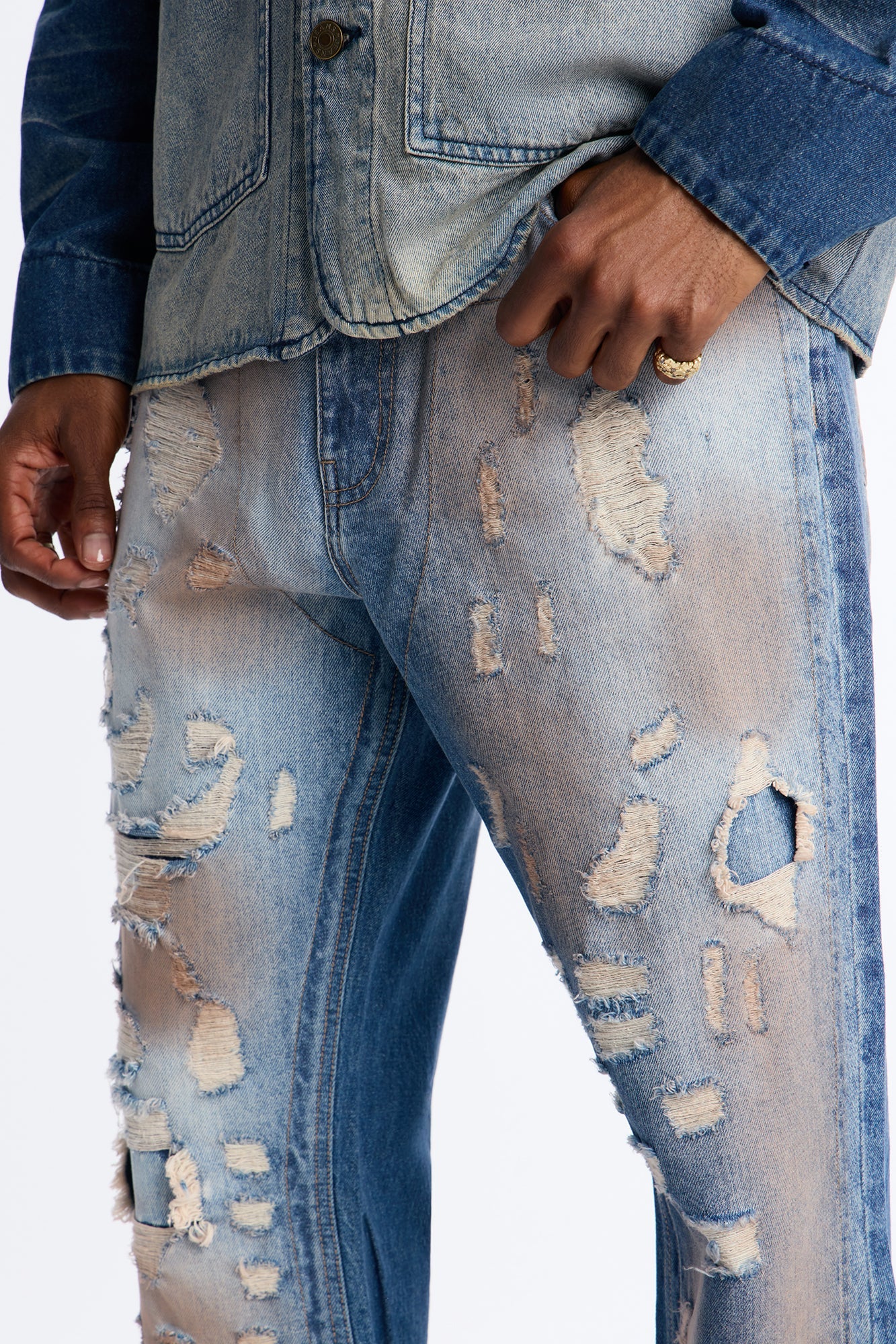 Stacked Slim Flare Razed Jean - Vintage Blue Wash