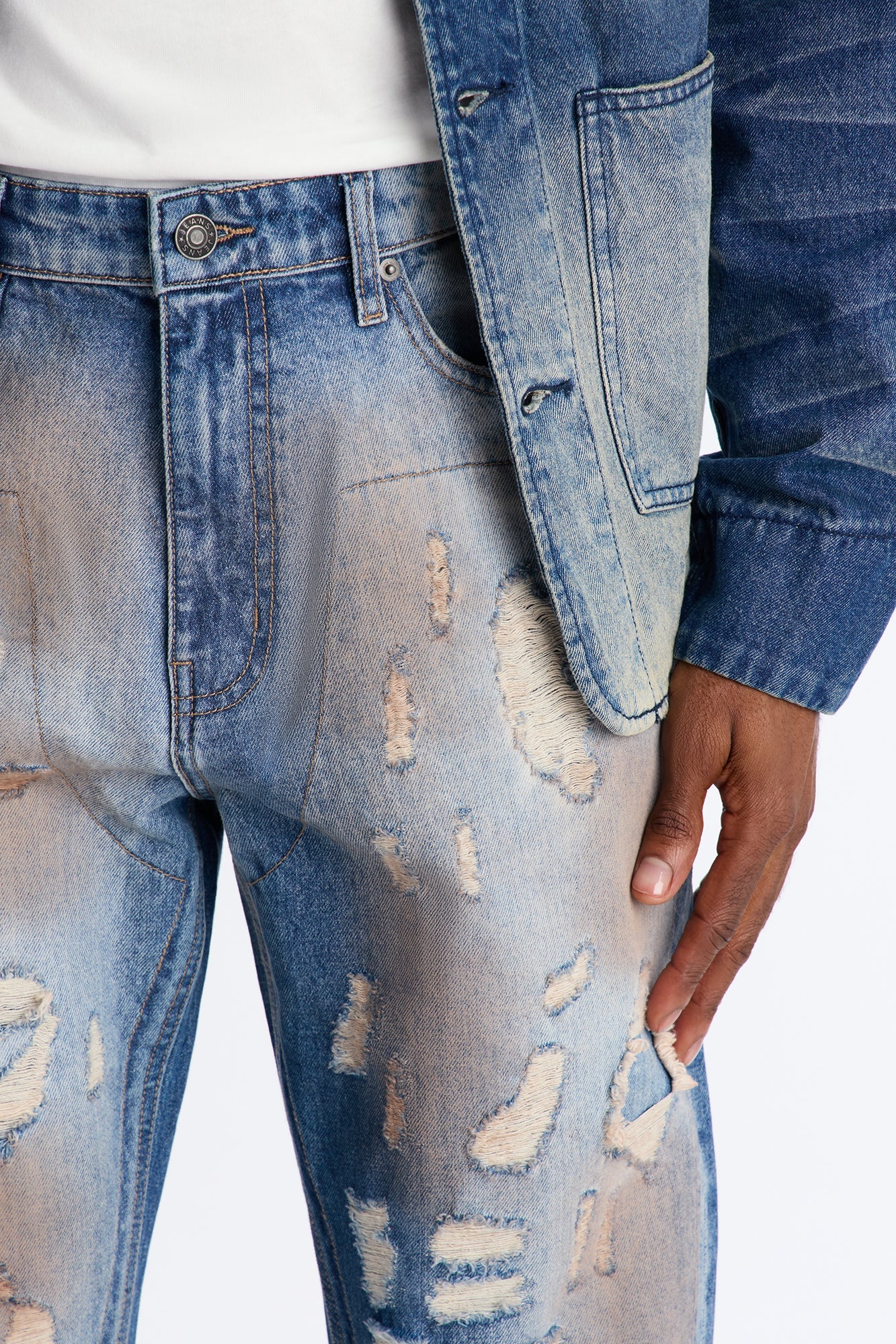 Stacked Slim Flare Razed Jean - Vintage Blue Wash