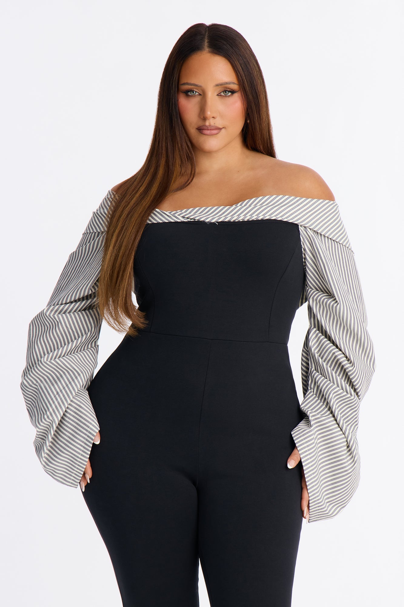 Ester Pinstripe Capri Jumpsuit - Black/combo