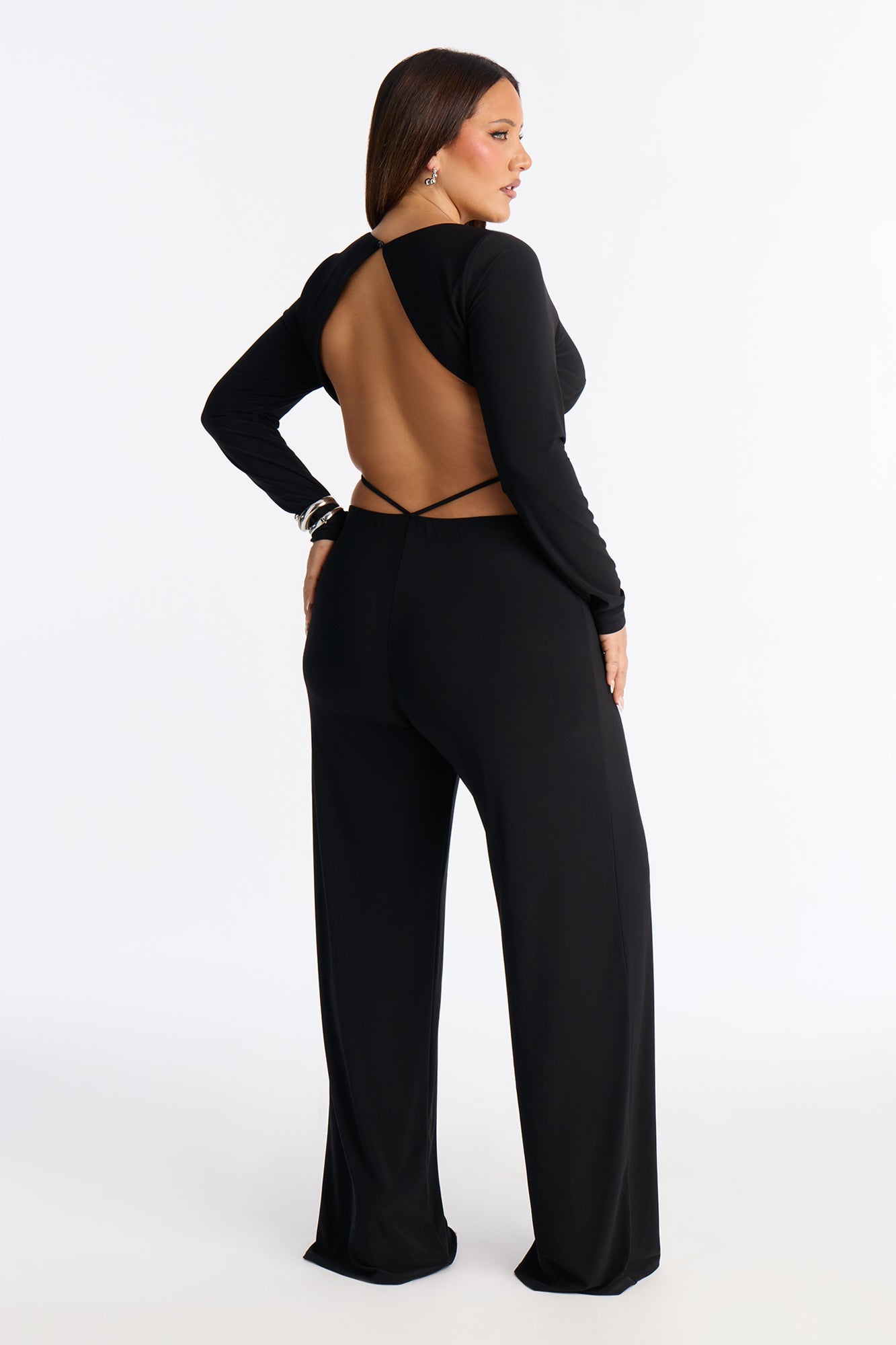 Macy Backless Straight Leg Jumpsuit - Black