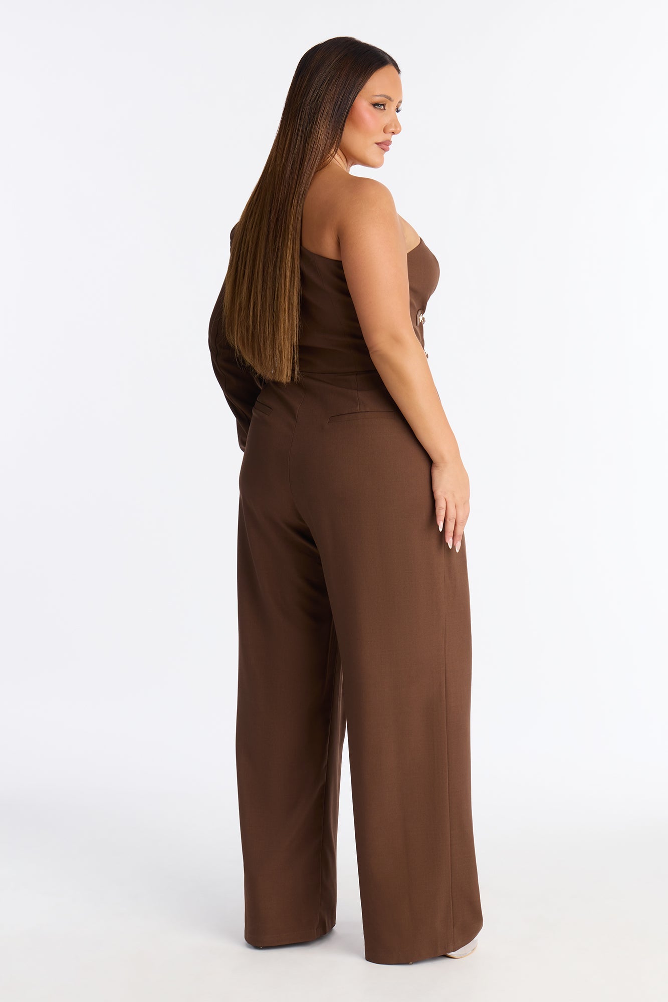 Makena Buckle One Shoulder Jumpsuit - Brown