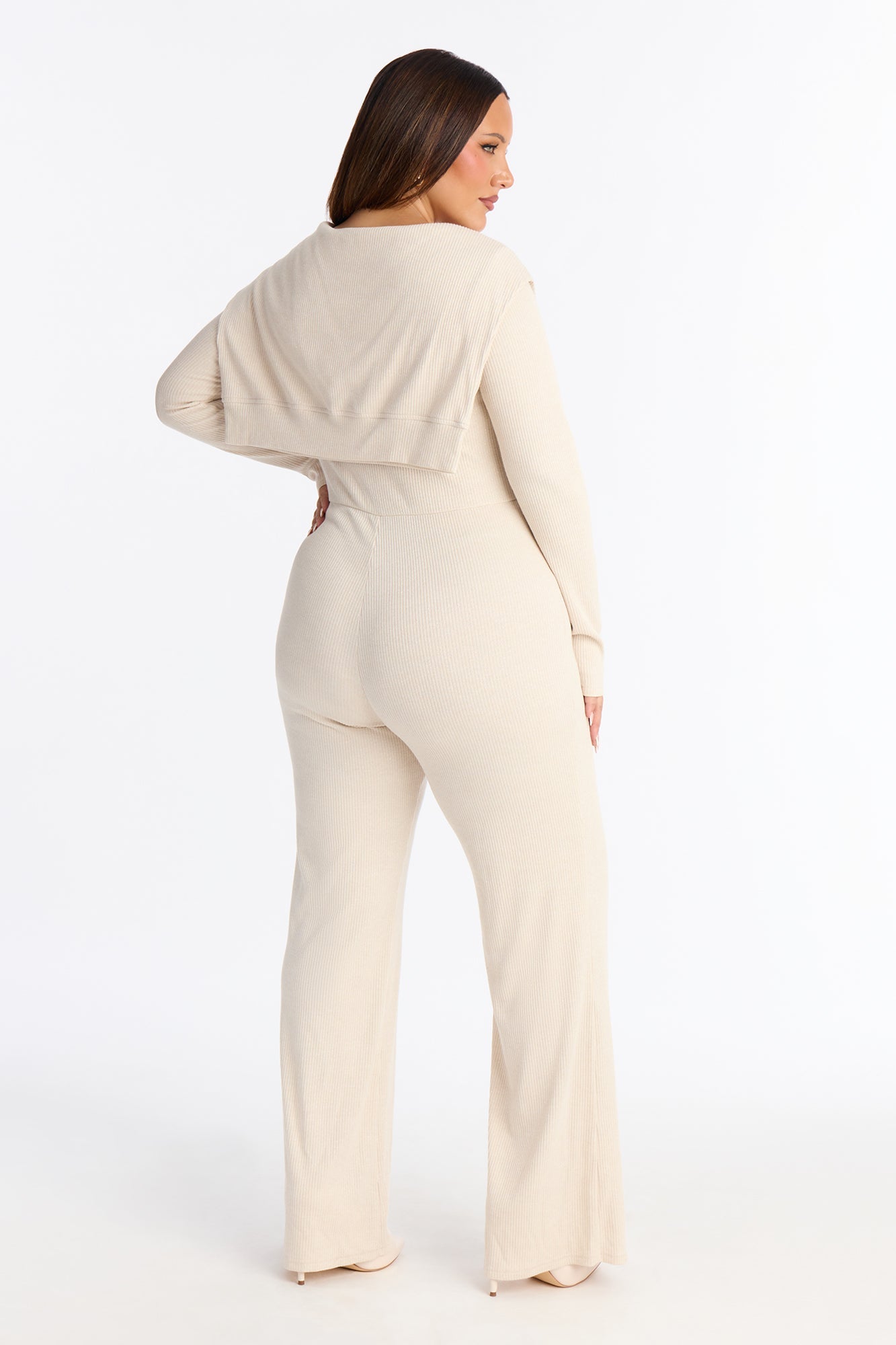 Taylor Layered Flare Leg Knit Jumpsuit - Beige