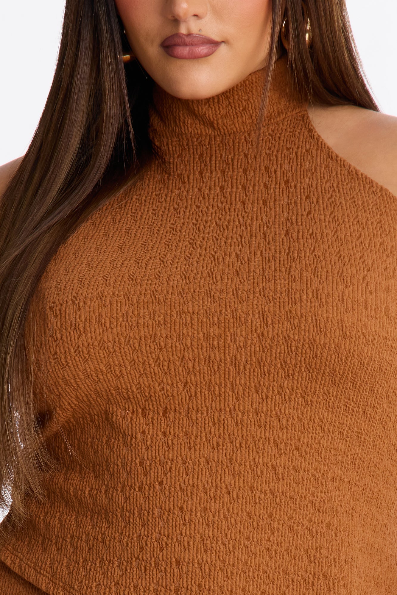 Gabriella Textured Asymmetrical Pant Set - Cognac