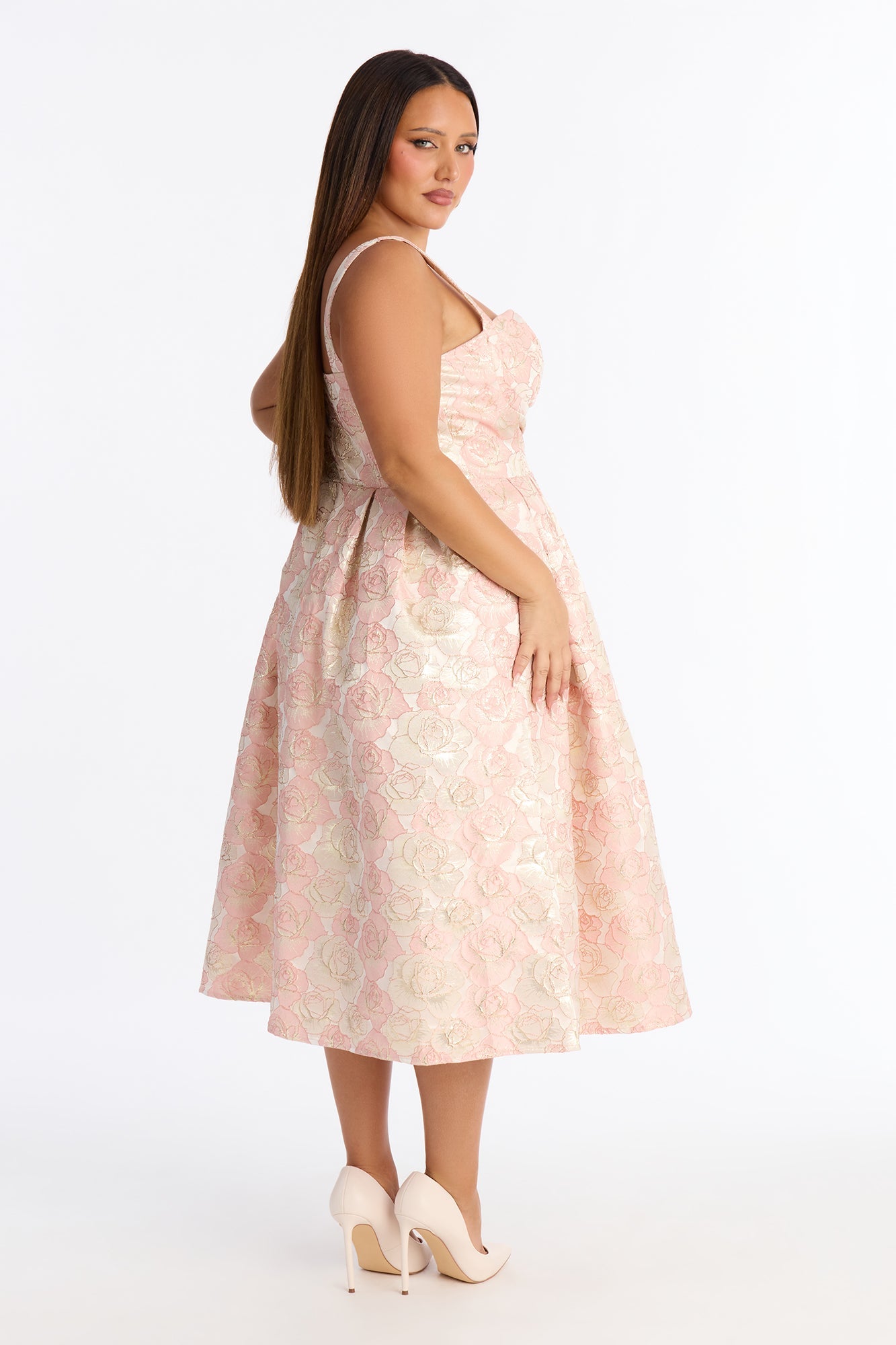 Enchanted Floral Midi Dress - Light Pink