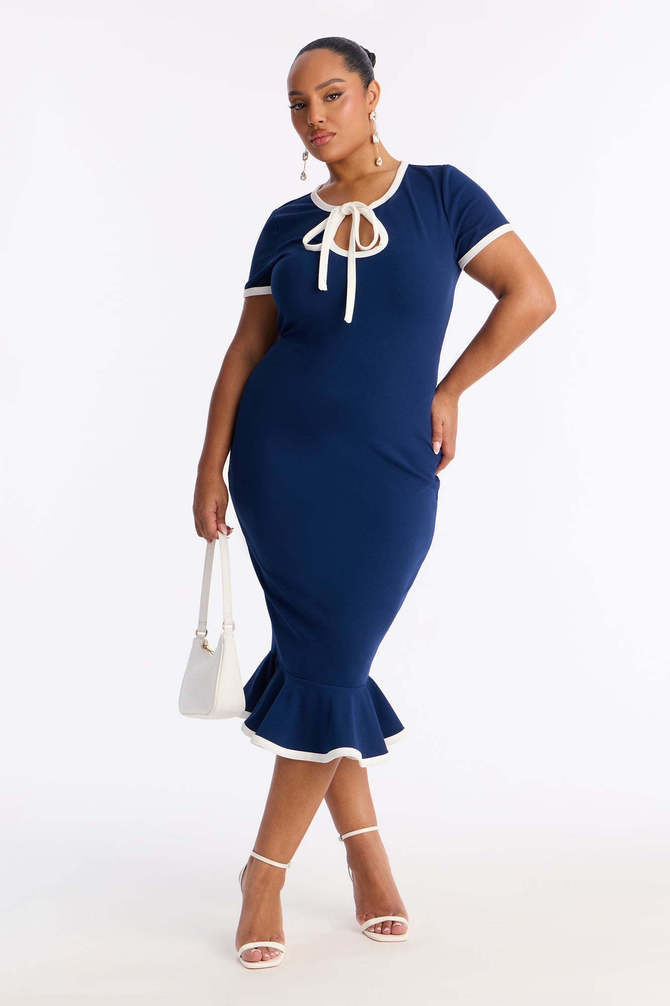 Set The Bar Short Sleeve Midi Dress - Navy