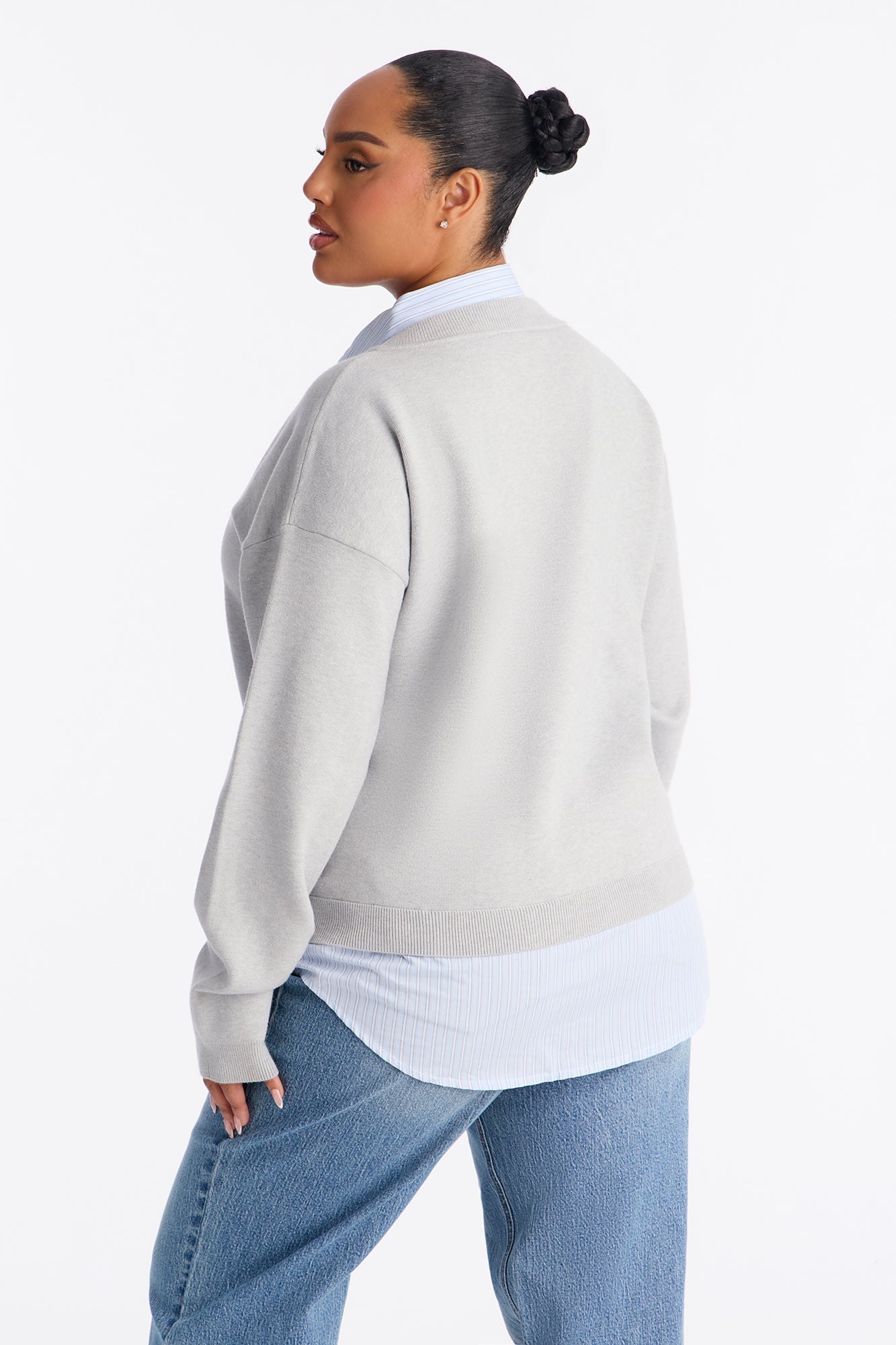 Office Vibes Set-In Poplin Sweater - Grey/combo