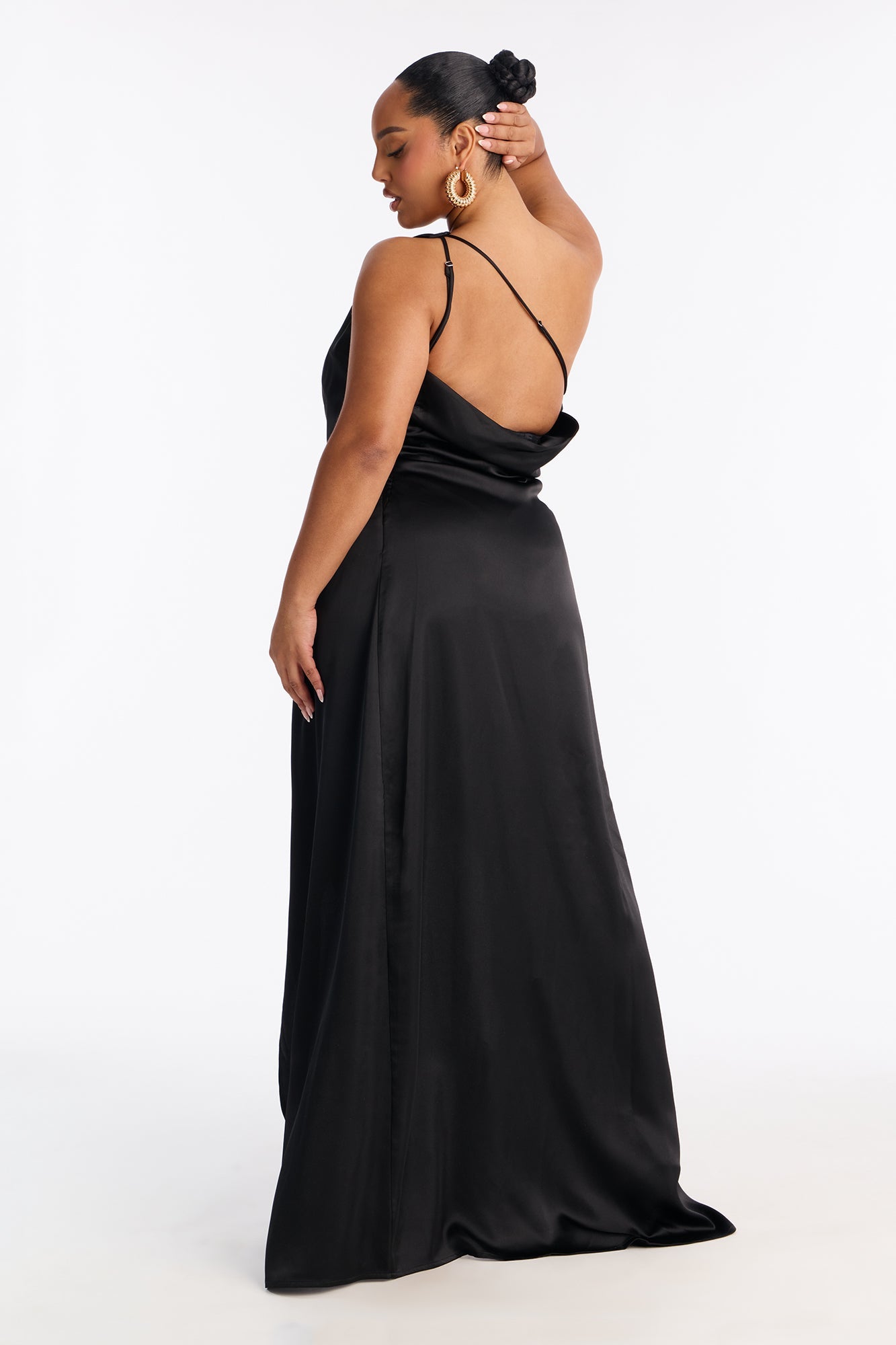 Angelic Aura Satin Gown - Black