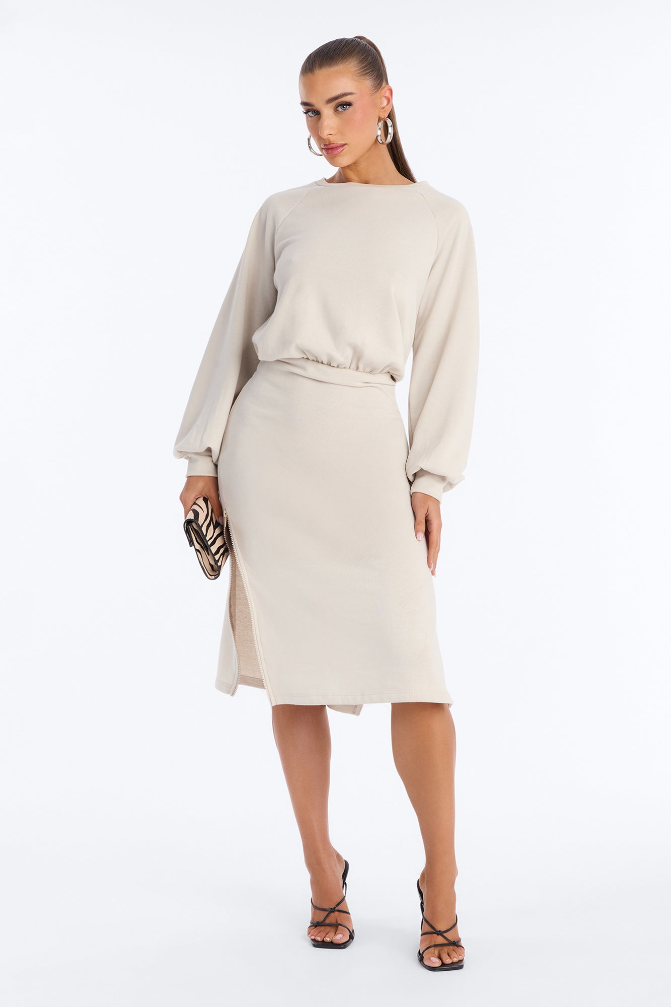 Blanca Sweatshirt Midi Dress - Taupe