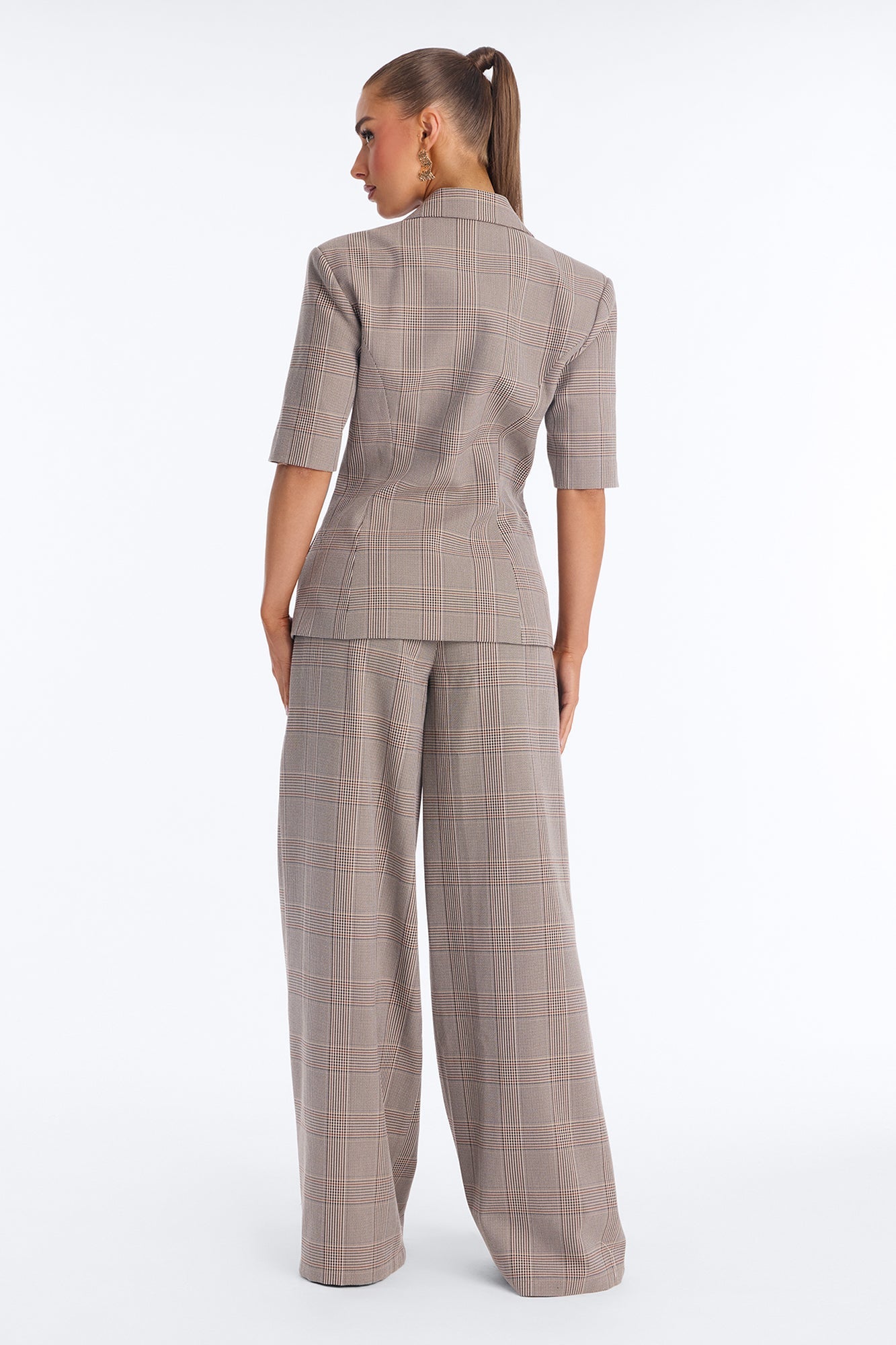 Report To Me Plaid Blazer Pant Set - Taupe/combo