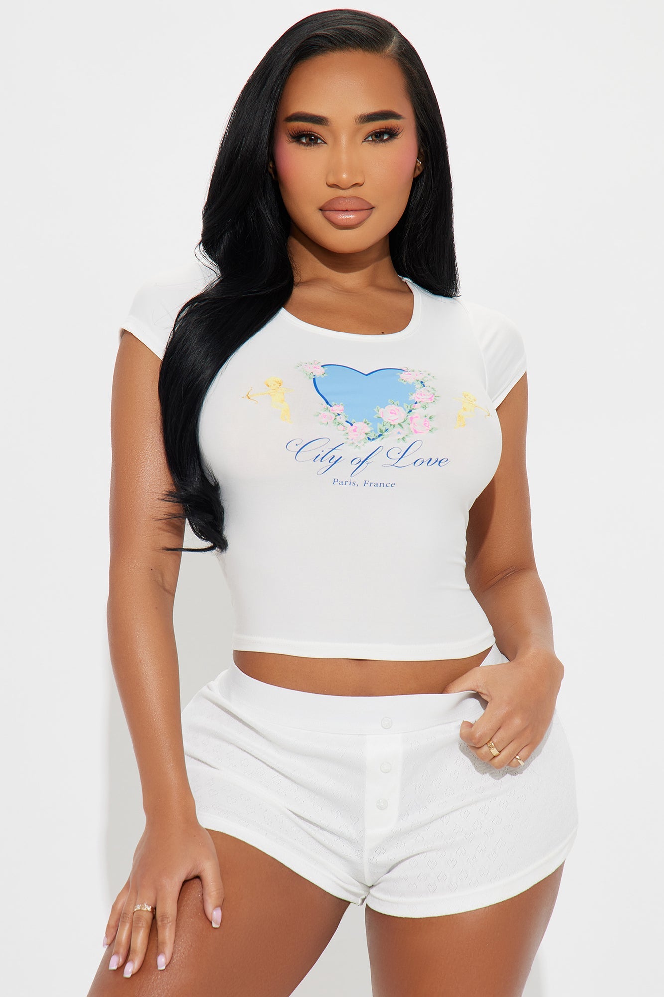 City Of Love Pointelle PJ Boxer Short Set - White/combo