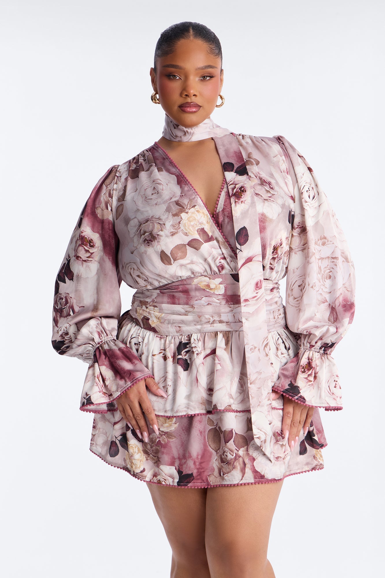 Maryam Ruffle Satin Mini Dress - Mauve/combo