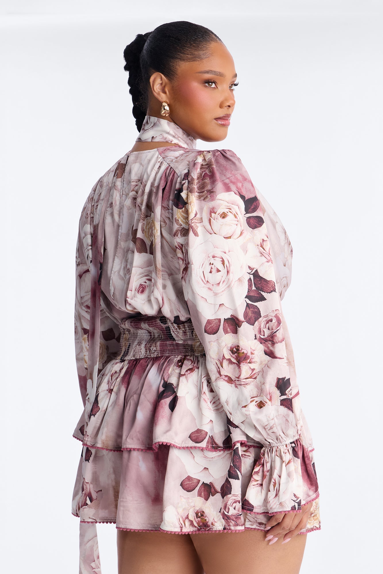 Maryam Ruffle Satin Mini Dress - Mauve/combo