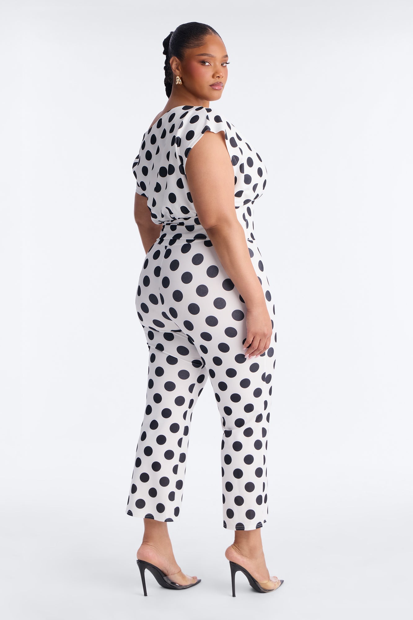 Lily Polka Dot Off Shoulder Pant Set - White/Black