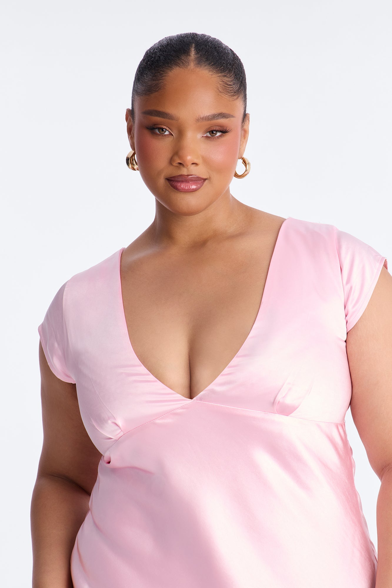 Annabel Short Sleeve Satin Mini Dress - Pink